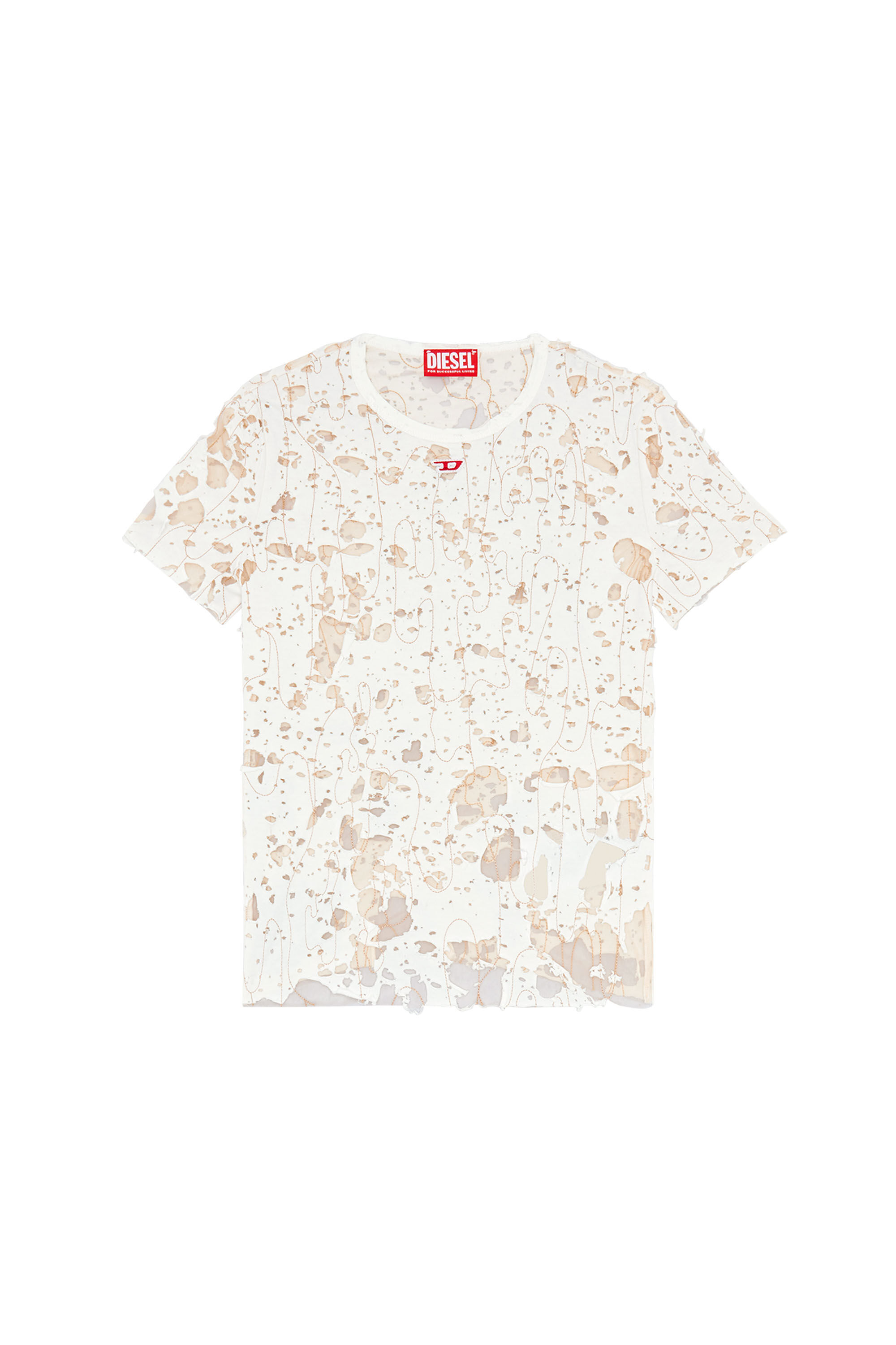 Women's Tulle T-shirt with destroyed jersey | White | Diesel