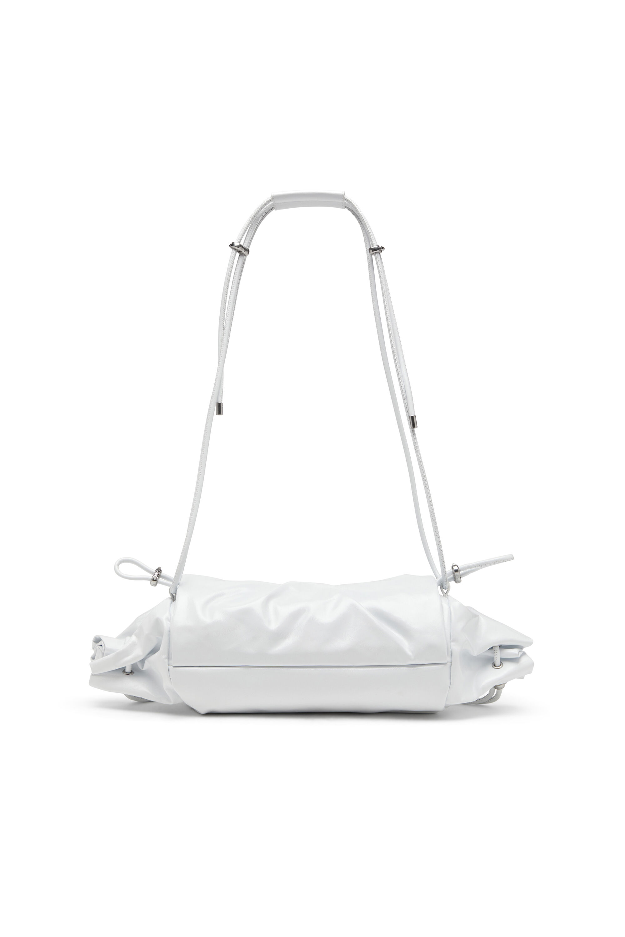Diesel - SCRUNCH-D SHOULDER M, Damen Scrunch-D M-Schultertasche aus glänzendem Leder in Weiß - 3
