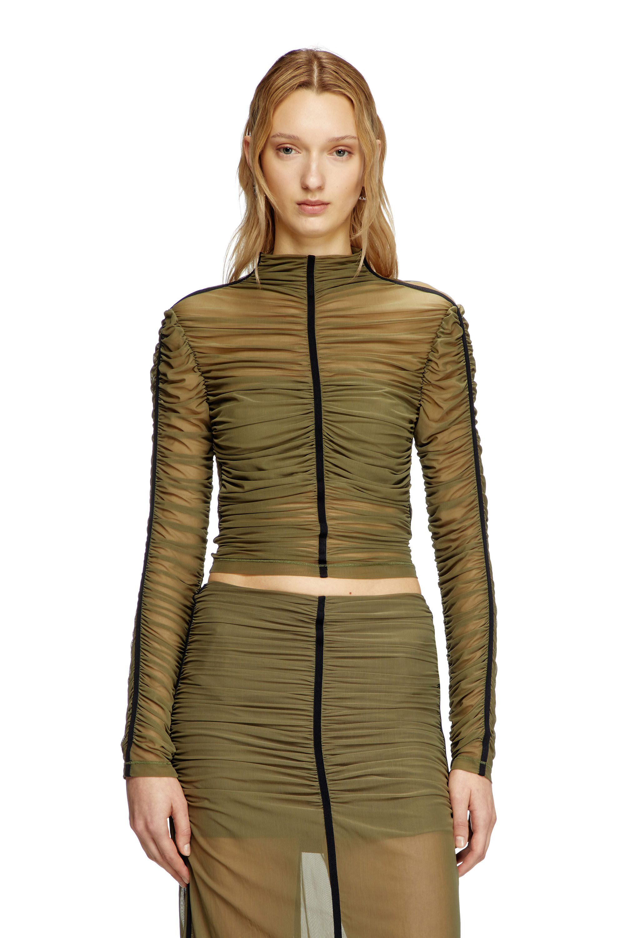 Diesel - T-AIKO, Woman's Tulle jersey top in Olive Green - 3