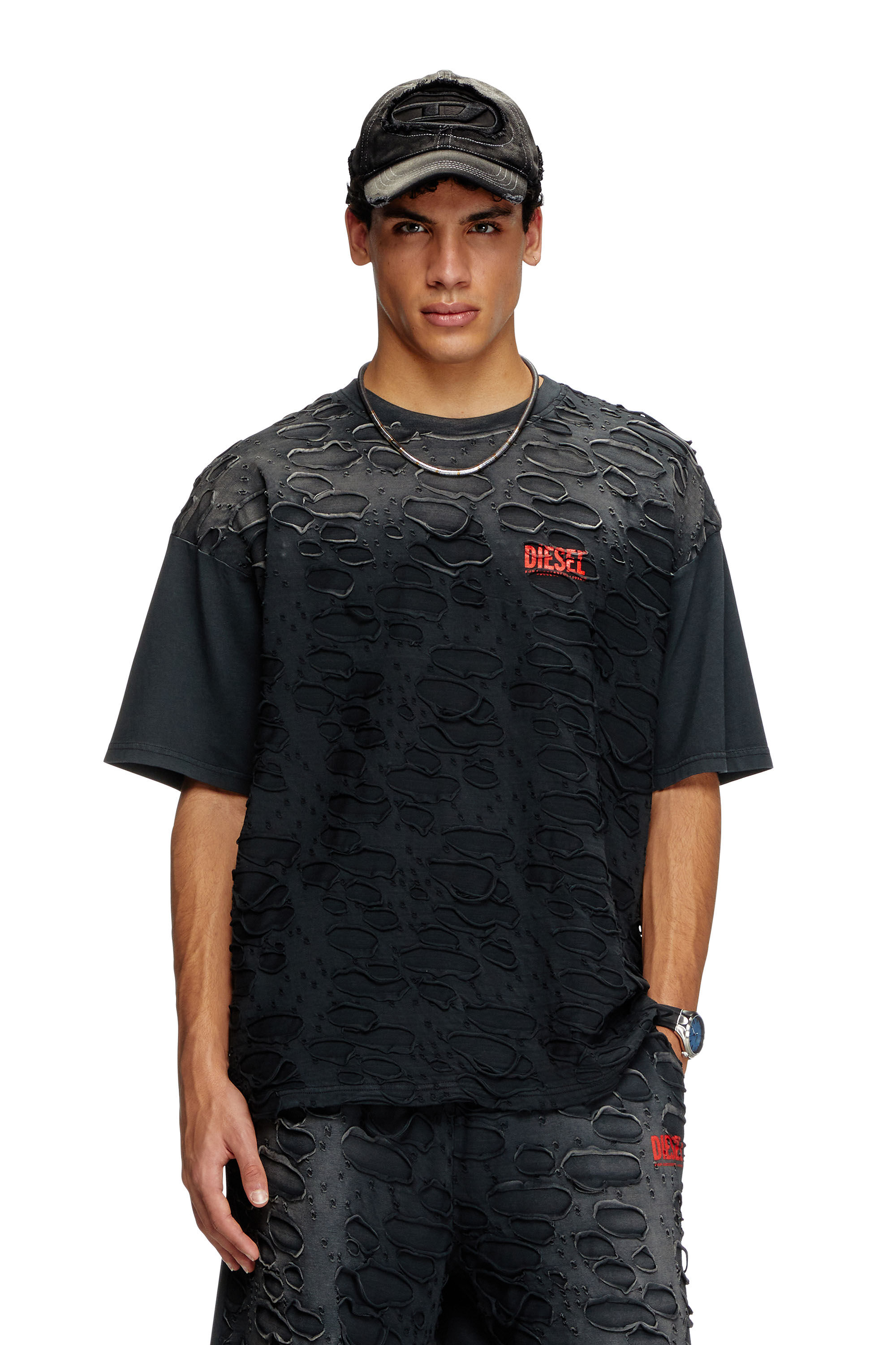 Diesel - T-BOXT-R29, Herren T-Shirt mit Lochdetail in Schwarz - 3