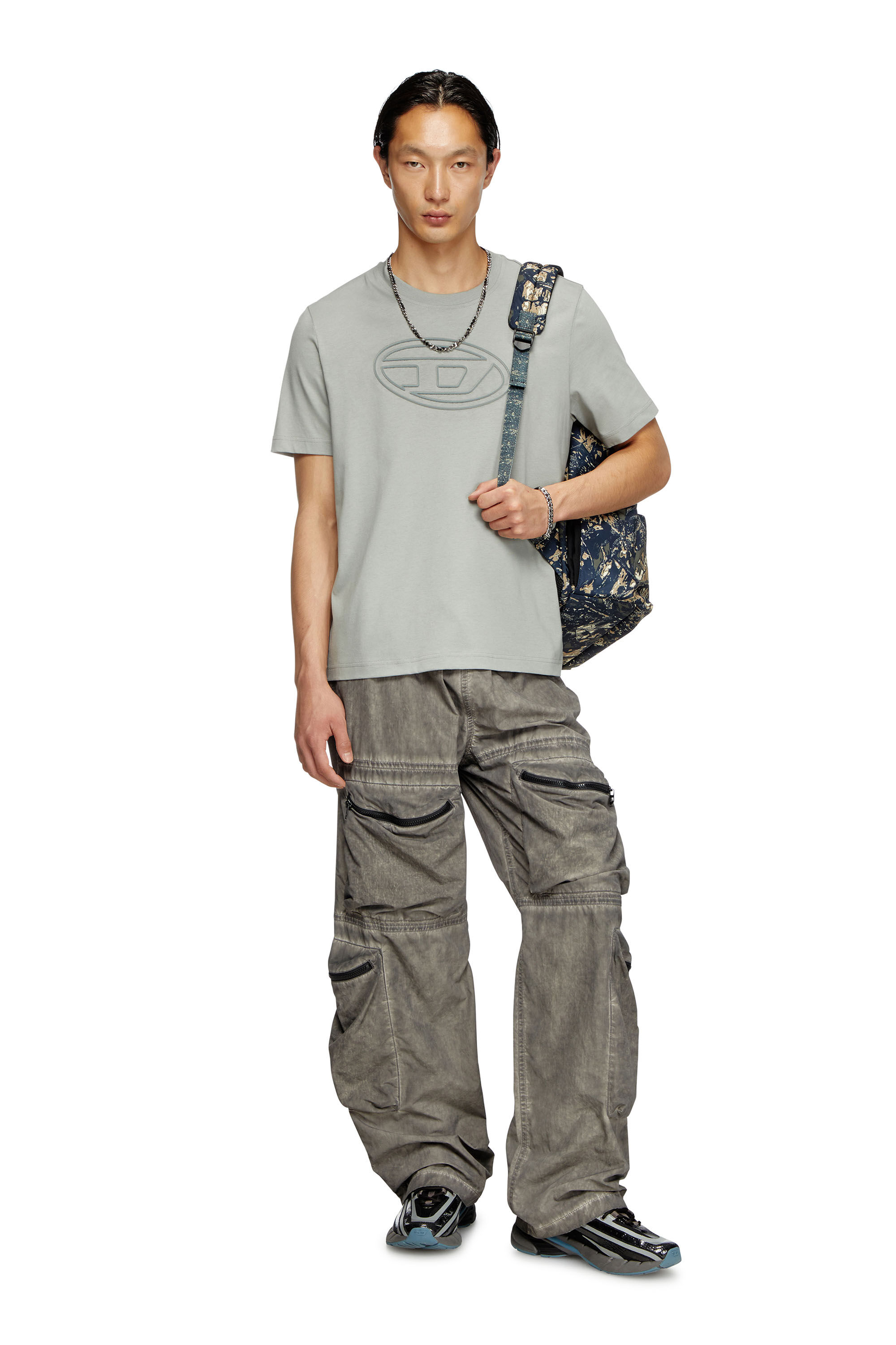 Diesel - T-ADJUST-BIGOVAL, Herren T-Shirt mit Oval D-Prägung in Hellgrau - 1