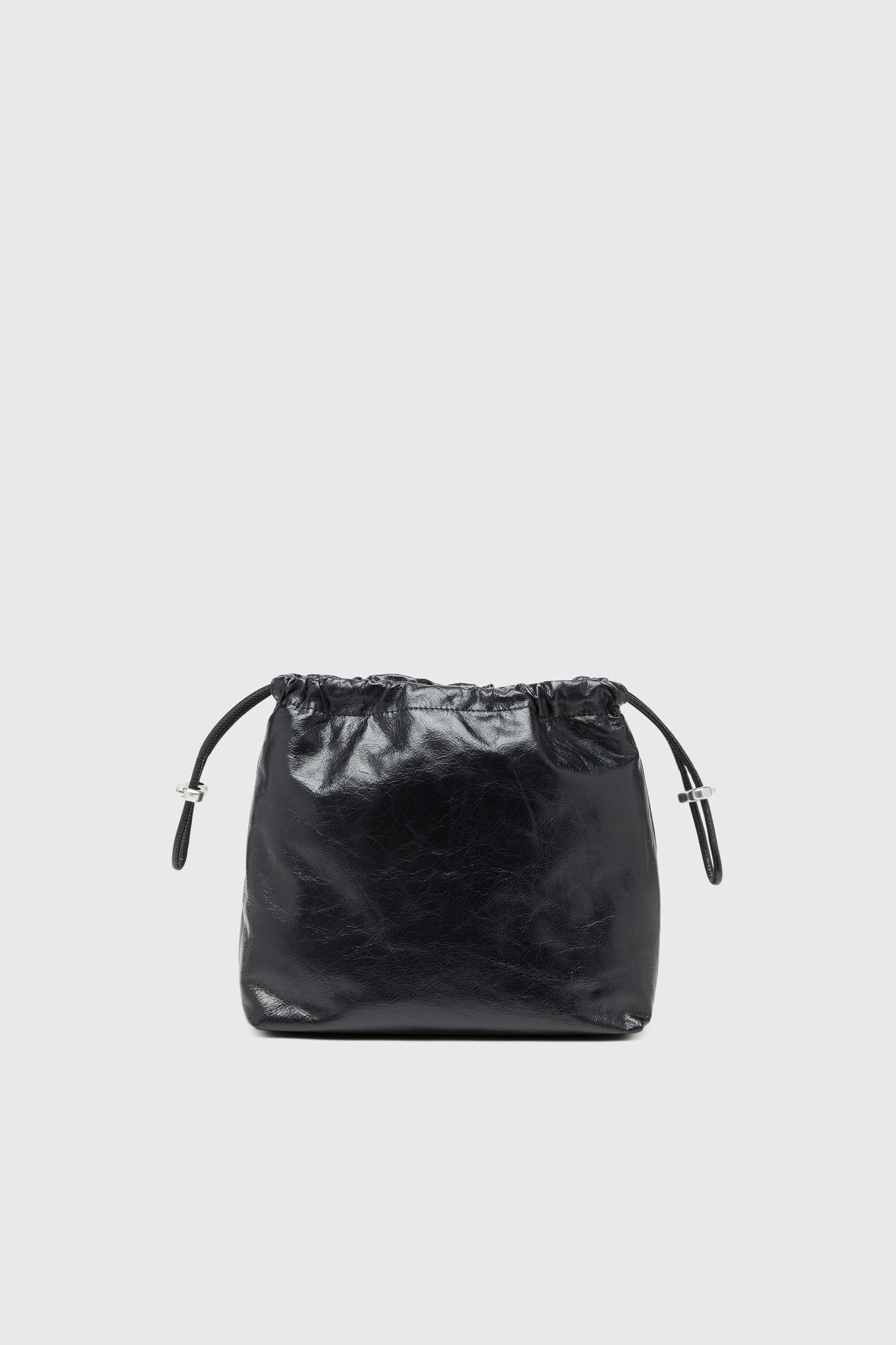 Diesel - SCRUNCH-D BUCKET, Damen Scrunch-D-Beuteltasche aus gl&auml;nzendem zerknittertem Leder in Schwarz - 3