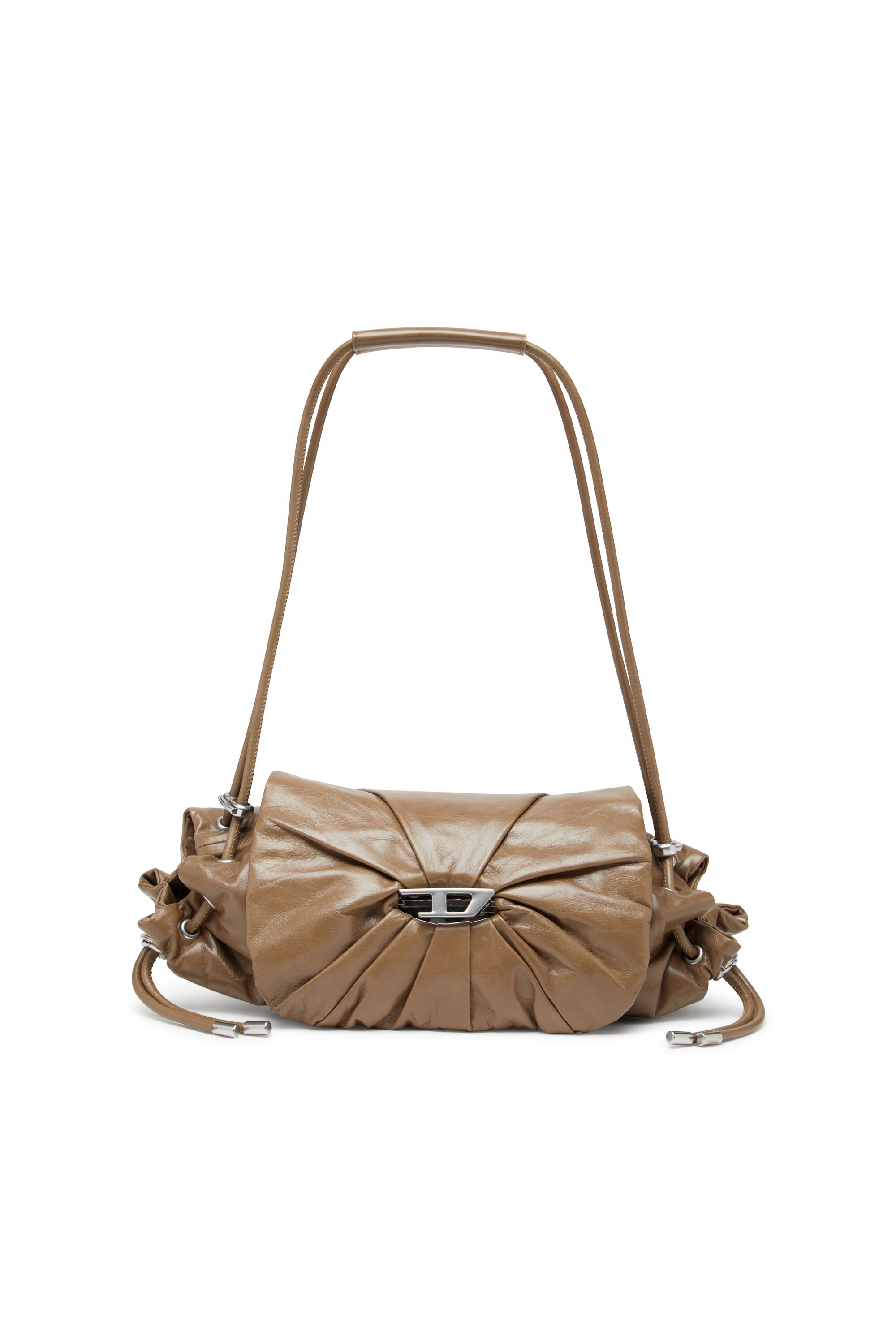 Diesel - SCRUNCH-D SHOULDER S, Damen Scrunch-D S-Schultertasche aus Knitter-Leder in Braun - 1
