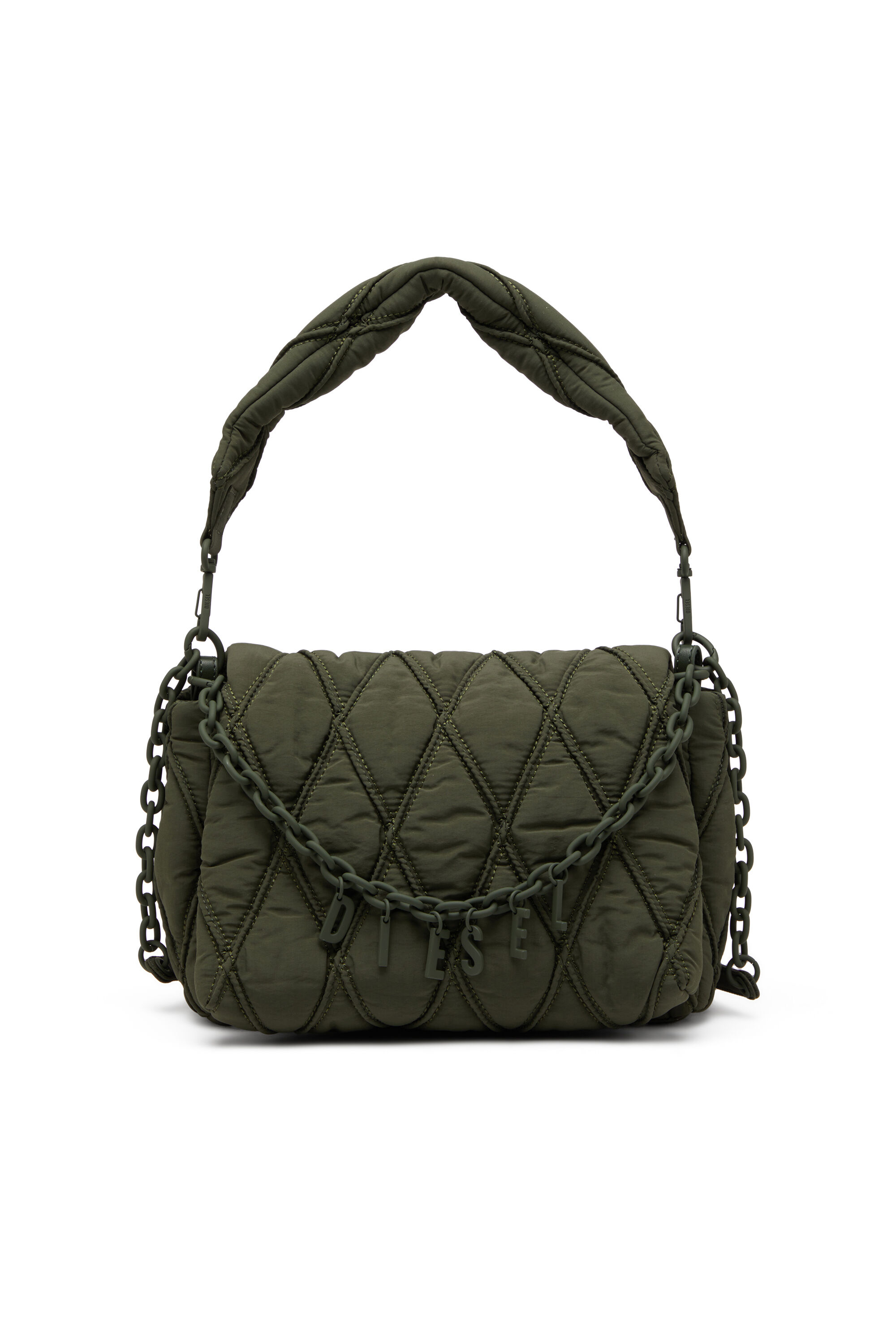 Diesel - CHARM-D SHOULDER M, Damen Charm-D M-Schultertasche aus gestepptem Nylon in Dunkelgrün - 1