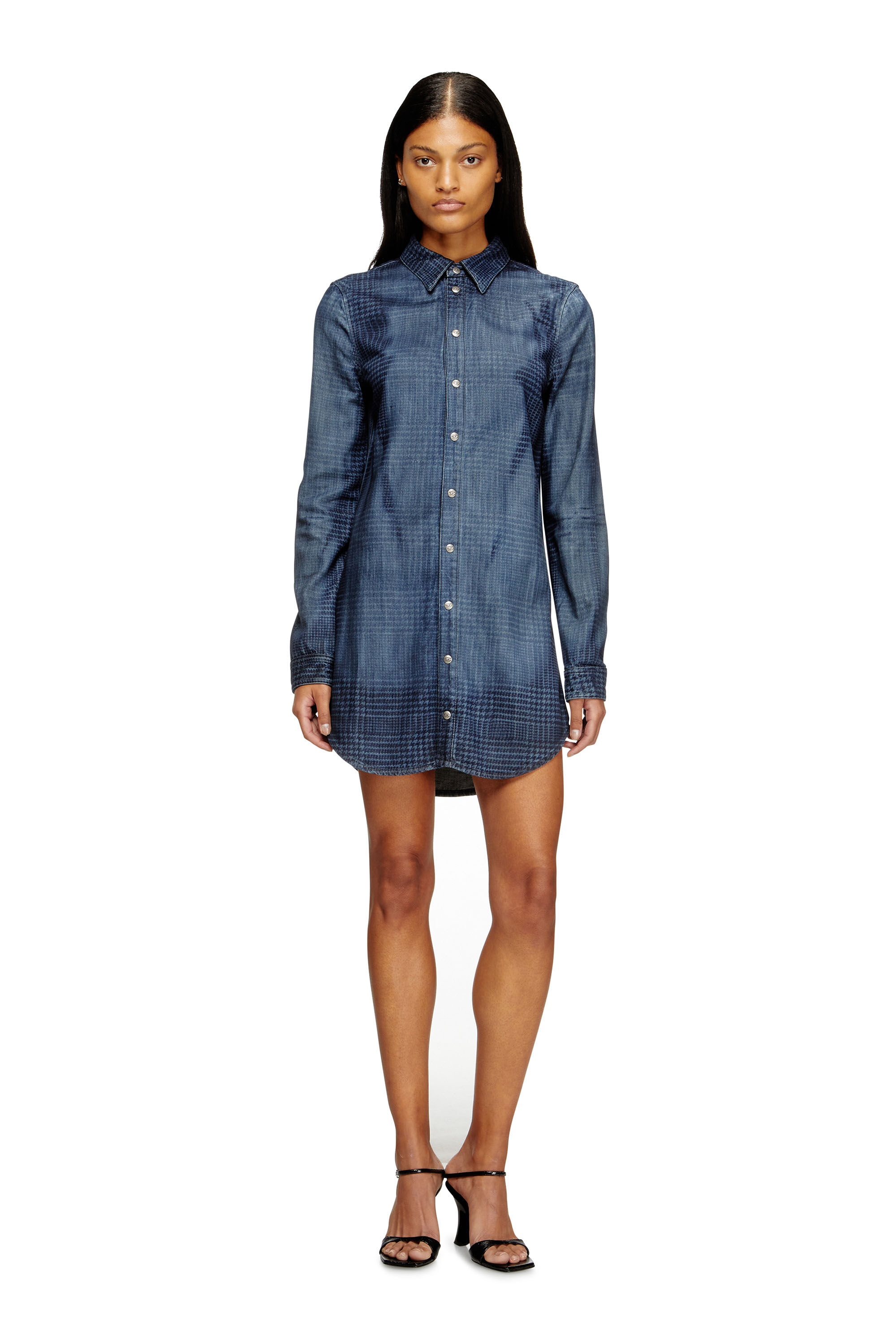 Diesel - DE-EAZY DRESS-S, Damen Hemdblusenkleid aus fließendem Prince of Wales Denim in Blau - 1