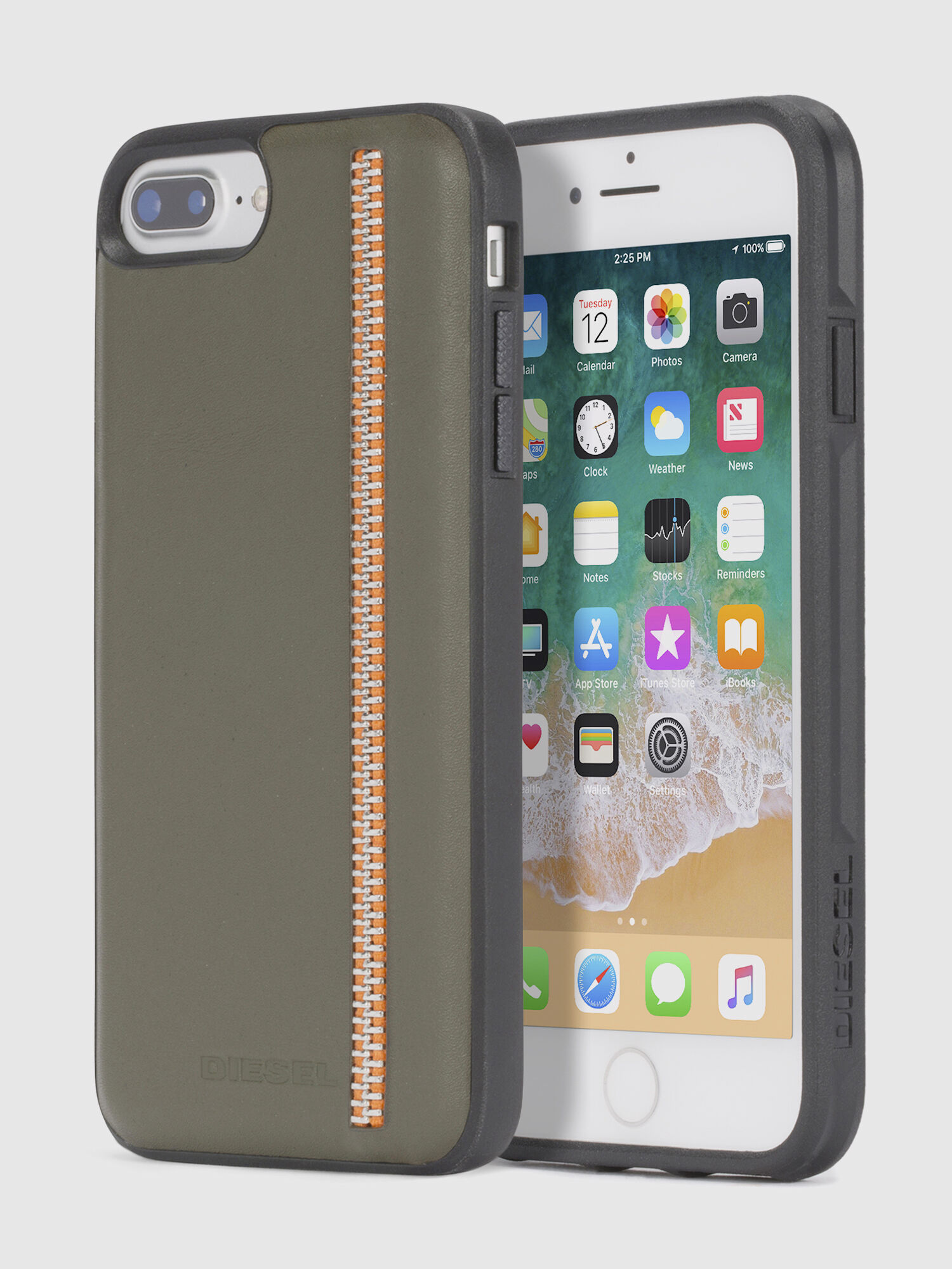 Diesel - ZIP OLIVE LEATHER IPHONE 8/7/6s/6 CASE, Unisex Schutzhülle aus olivgrünem Leder mit Reißverschlussdetail, iPhone 8/7/6s/6 in Olivgrün - 1