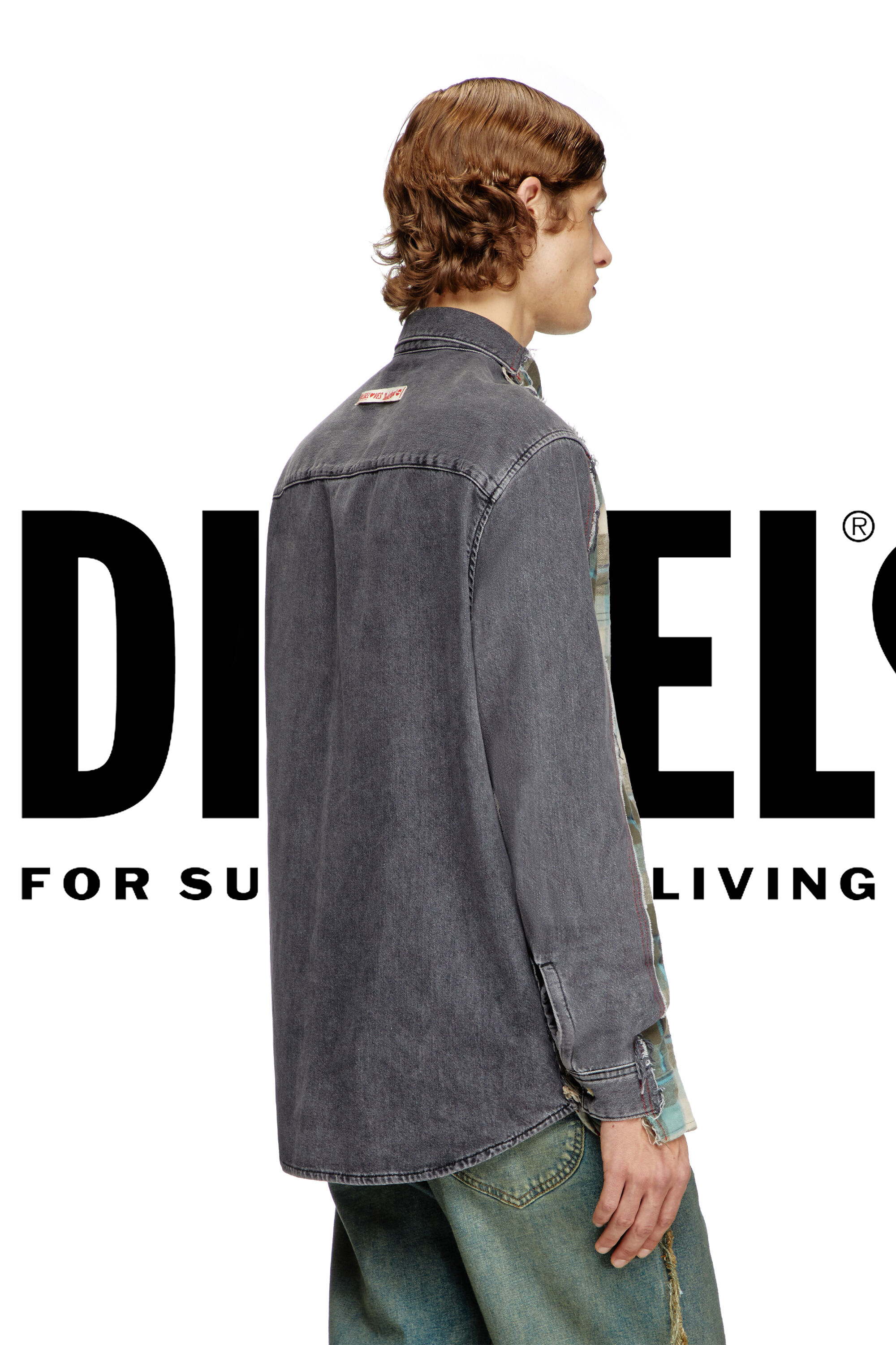 Diesel - Shirt Dieseloves 2B, Unisex Karo- und Denim-Hemd in Grün/Schwarz - 5