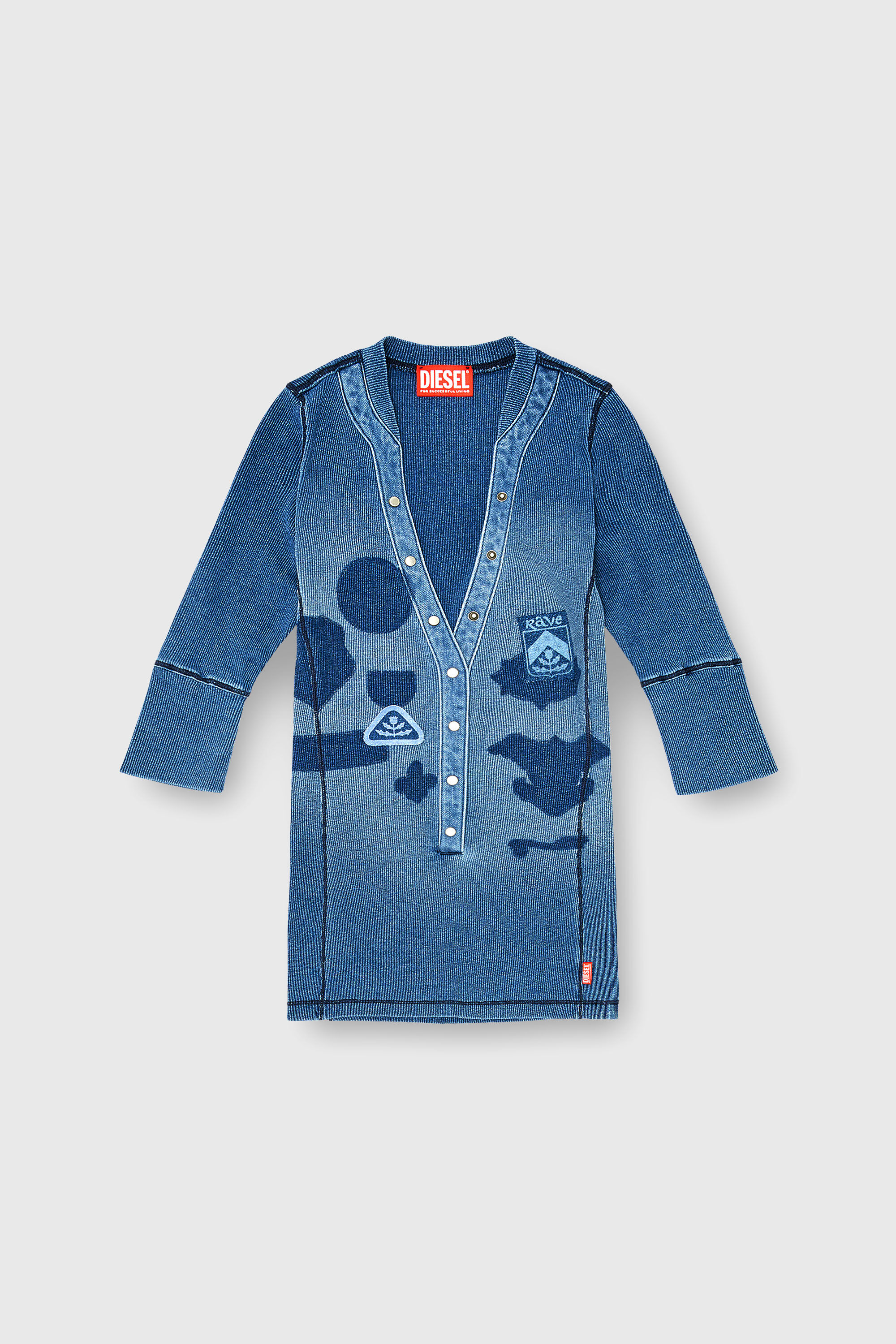 Diesel - T-EREME, Damen Henley-Top mit Shadow-Patch-Effekten in Mittelblau - 2