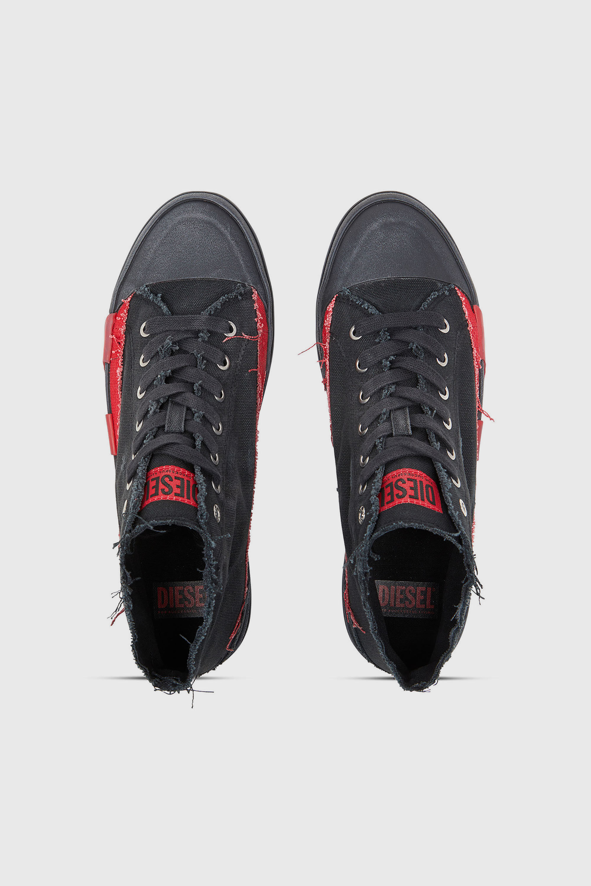 Diesel - S-D-VERSE MID II, Herren S-D-Verse-High-Top-Sneakers aus Canvas in vielgetragener Optik in Schwarz/Rot - 4