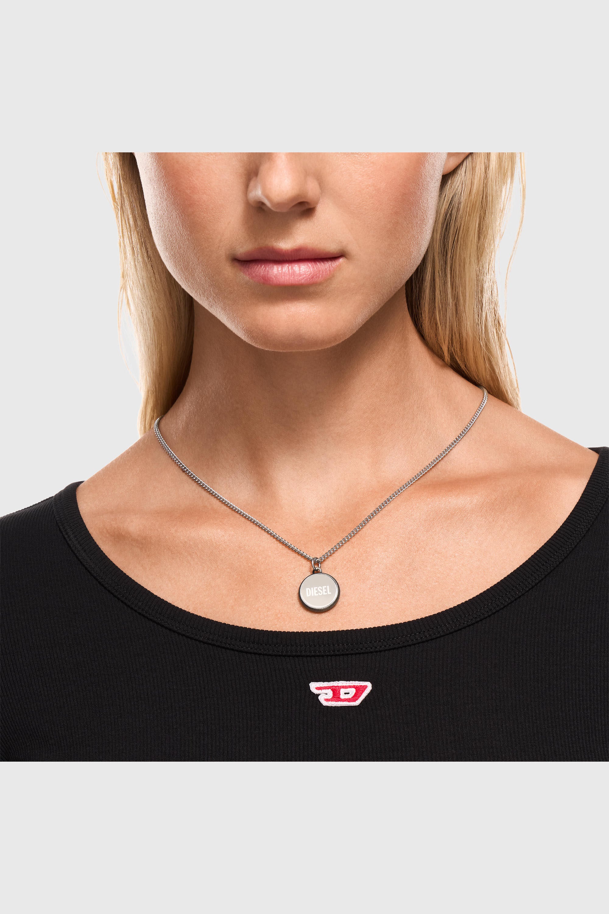 Diesel - DX1738040, Unisex Halskette aus Edelstahl mit Anh&auml;nger und Denim-Textur in Silber - 4