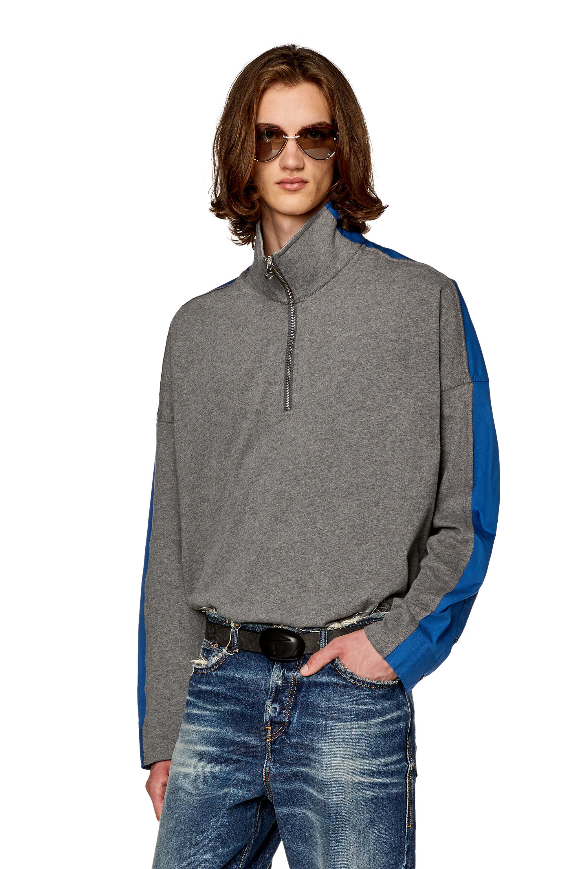 Diesel - S-GAND-A, Herren Hybrid-Shirt aus Jersey und Popeline in Blau/Grau - 3