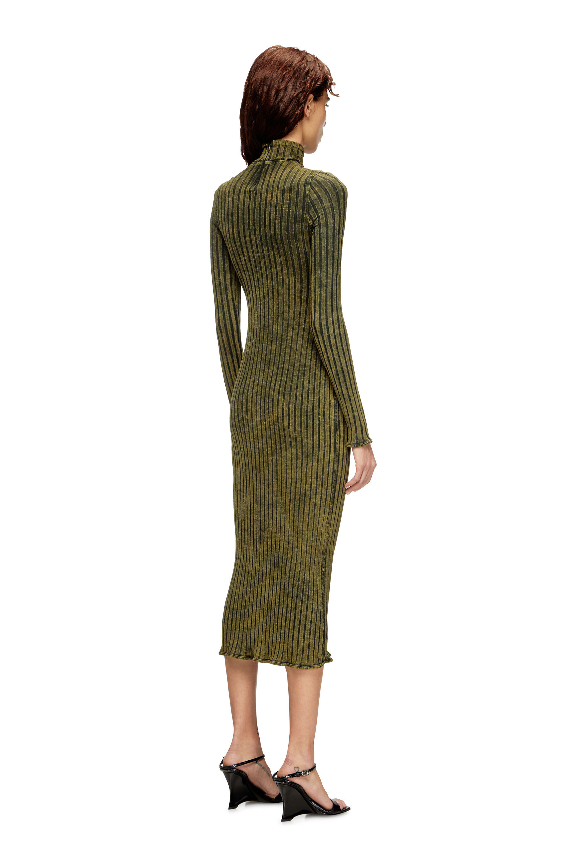 Diesel - D-WAVYA, Damen Midi-Kleid aus behandeltem Jersey mit breitem Rippenstrick in Grün - 4