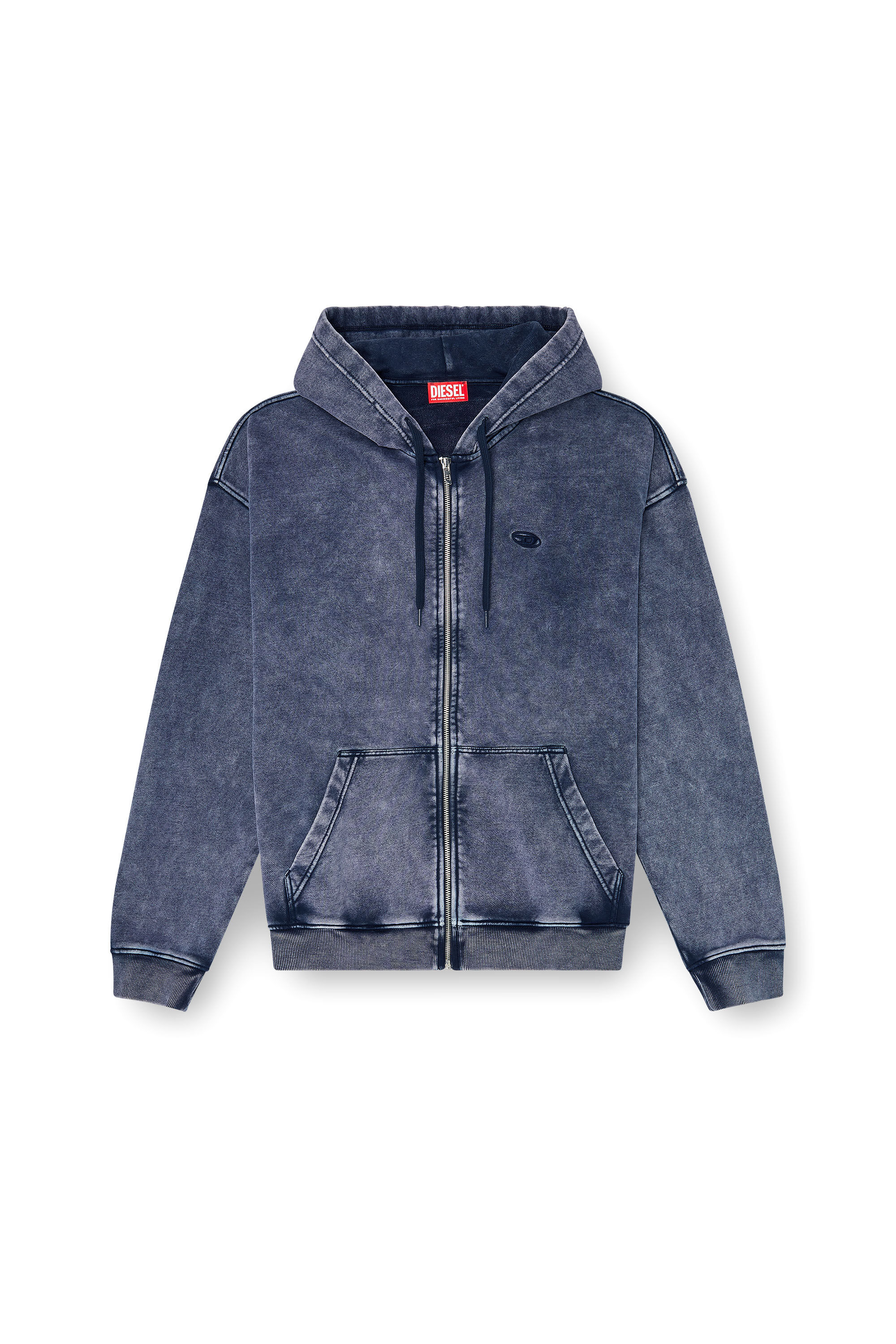 Diesel - S-BOXT-HOOD-ZIP-DEN, Herren Rei&szlig;verschluss-Hoodie aus behandeltem Baumwollfleece in Blau - 2