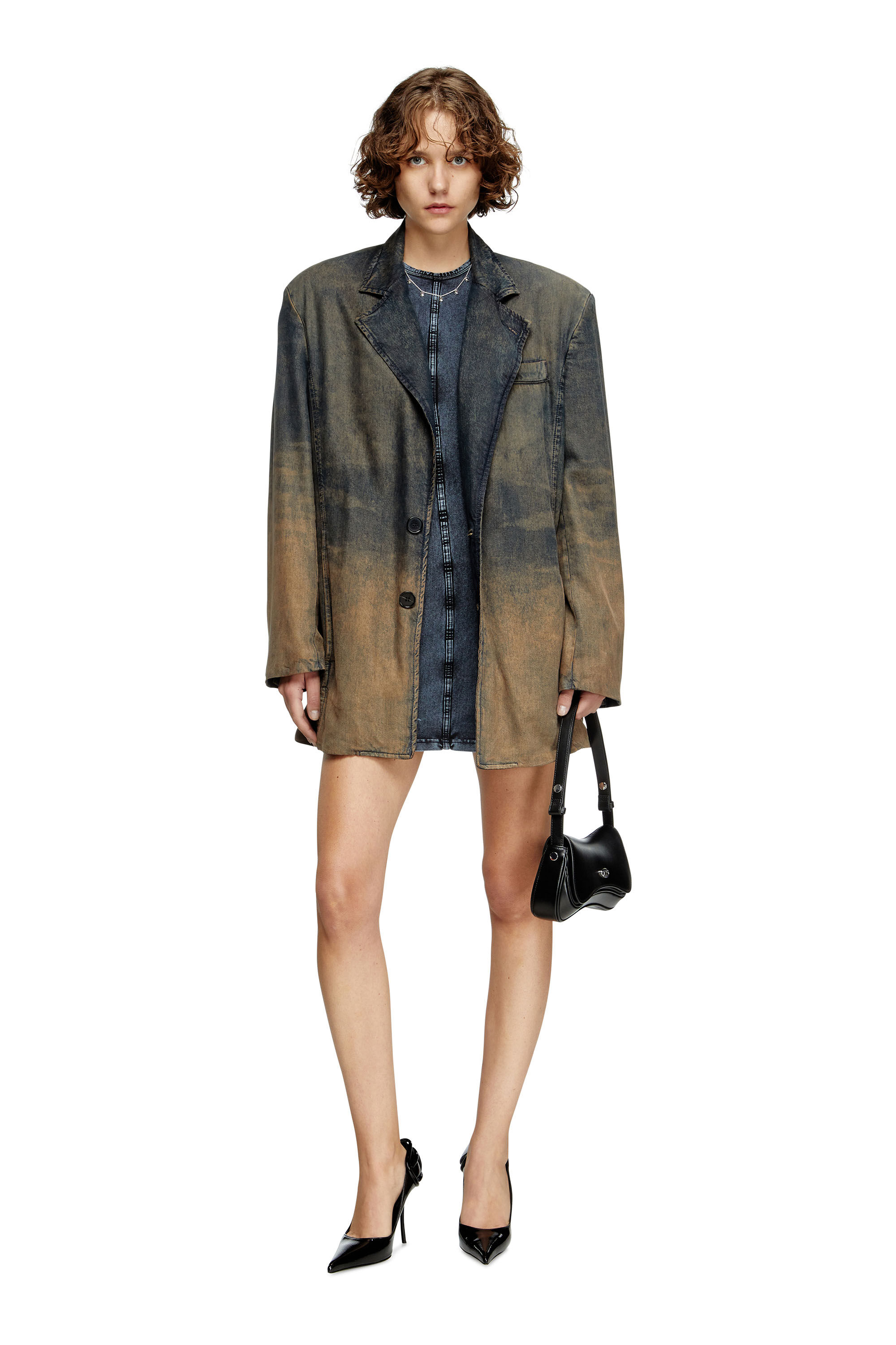 Diesel - D-CUPSLEEVES, Woman's Mini dress in denim-look jersey in Dark Blue - 6