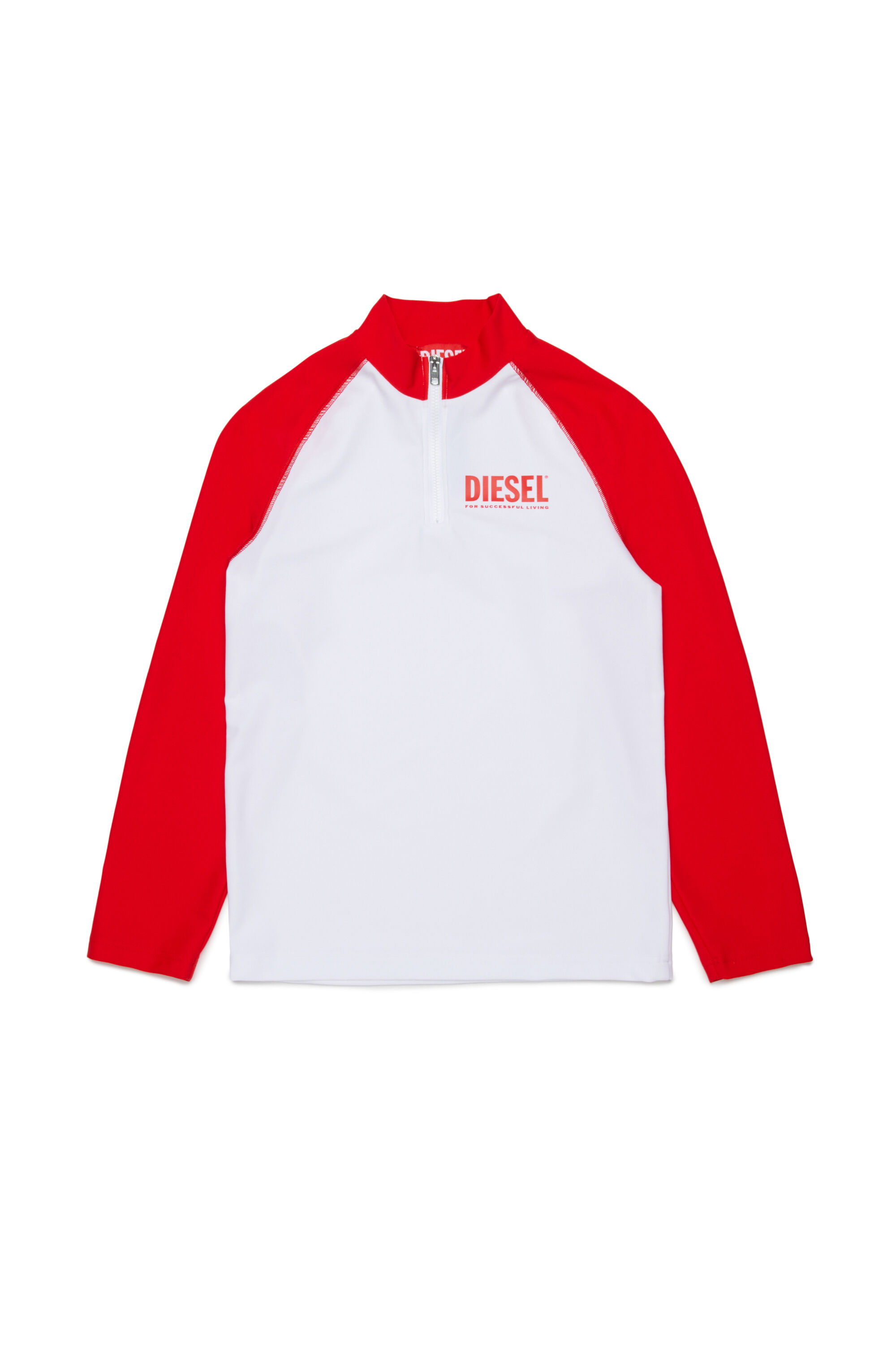 Diesel - MTRUS, Herren Rashguard mit halbem Rei&szlig;verschluss in Weiss/Rot - 1