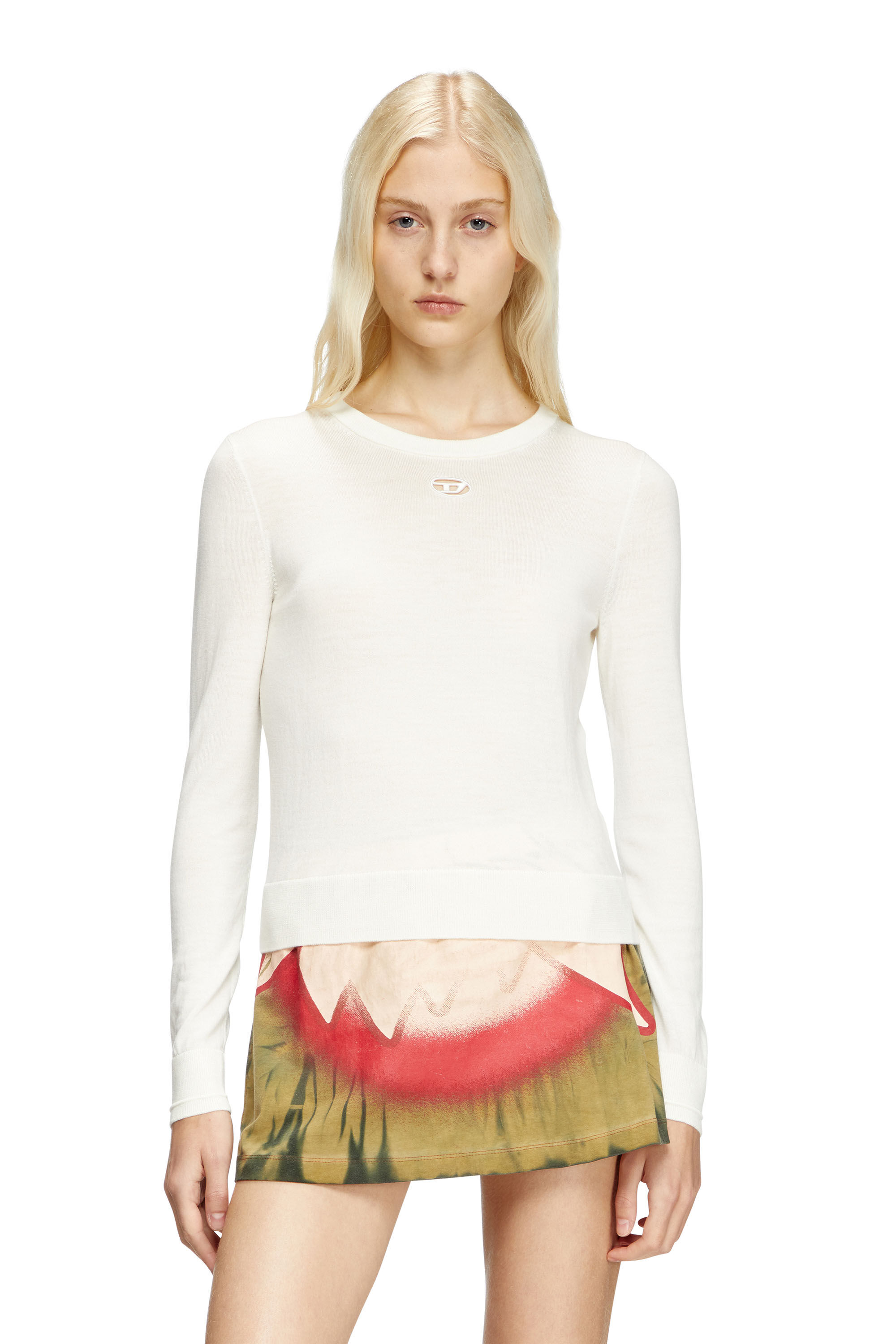 Diesel - M-ALINESA, Damen Pullover aus Wolle mit Cut-out-Logo in Weiß - 3