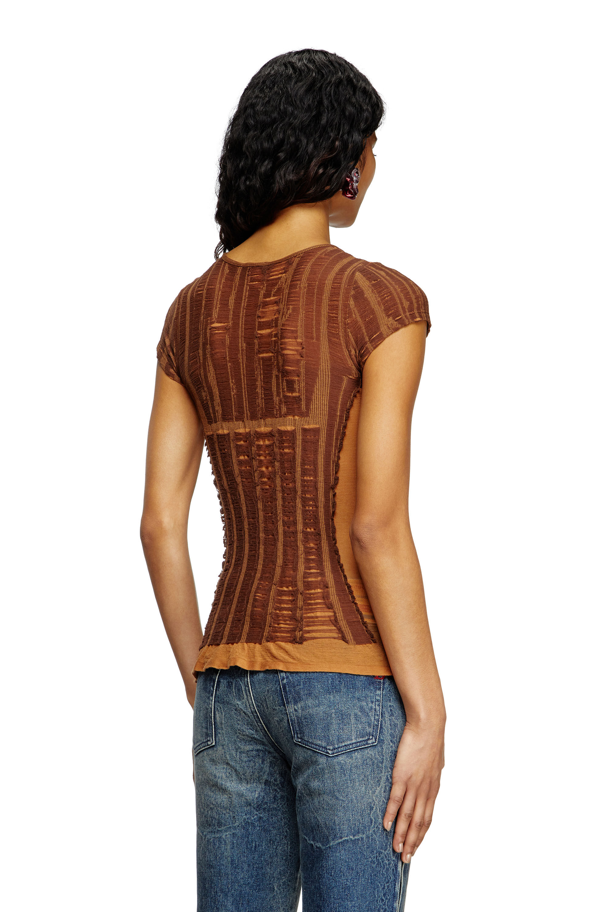Diesel - M-CALAI-SS, Damen Nahtloses T-Shirt mit Dessous-Illusion in Braun - 4