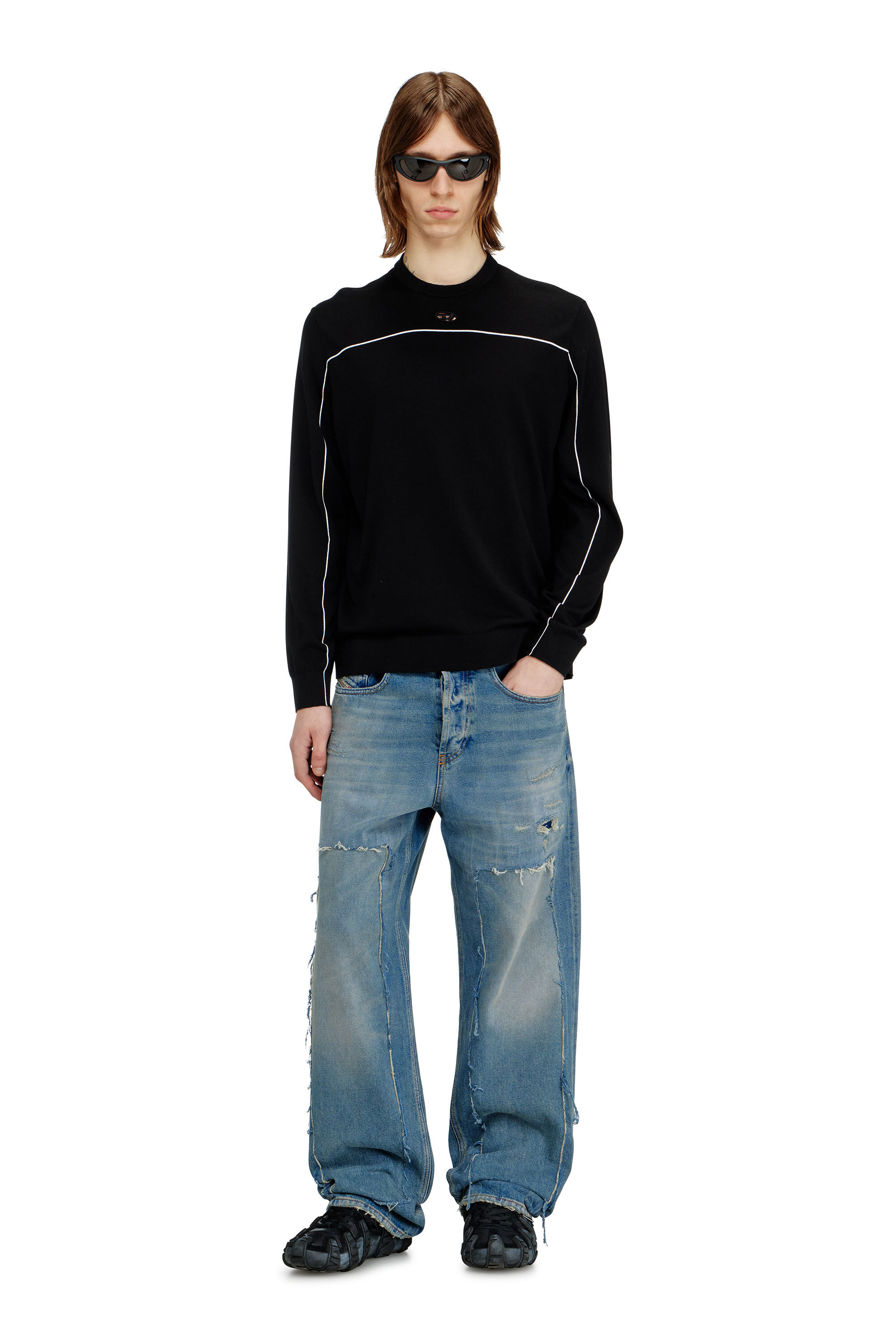 Diesel - K-VERENE, Man's Jumper in silk blend with piping in null - 1