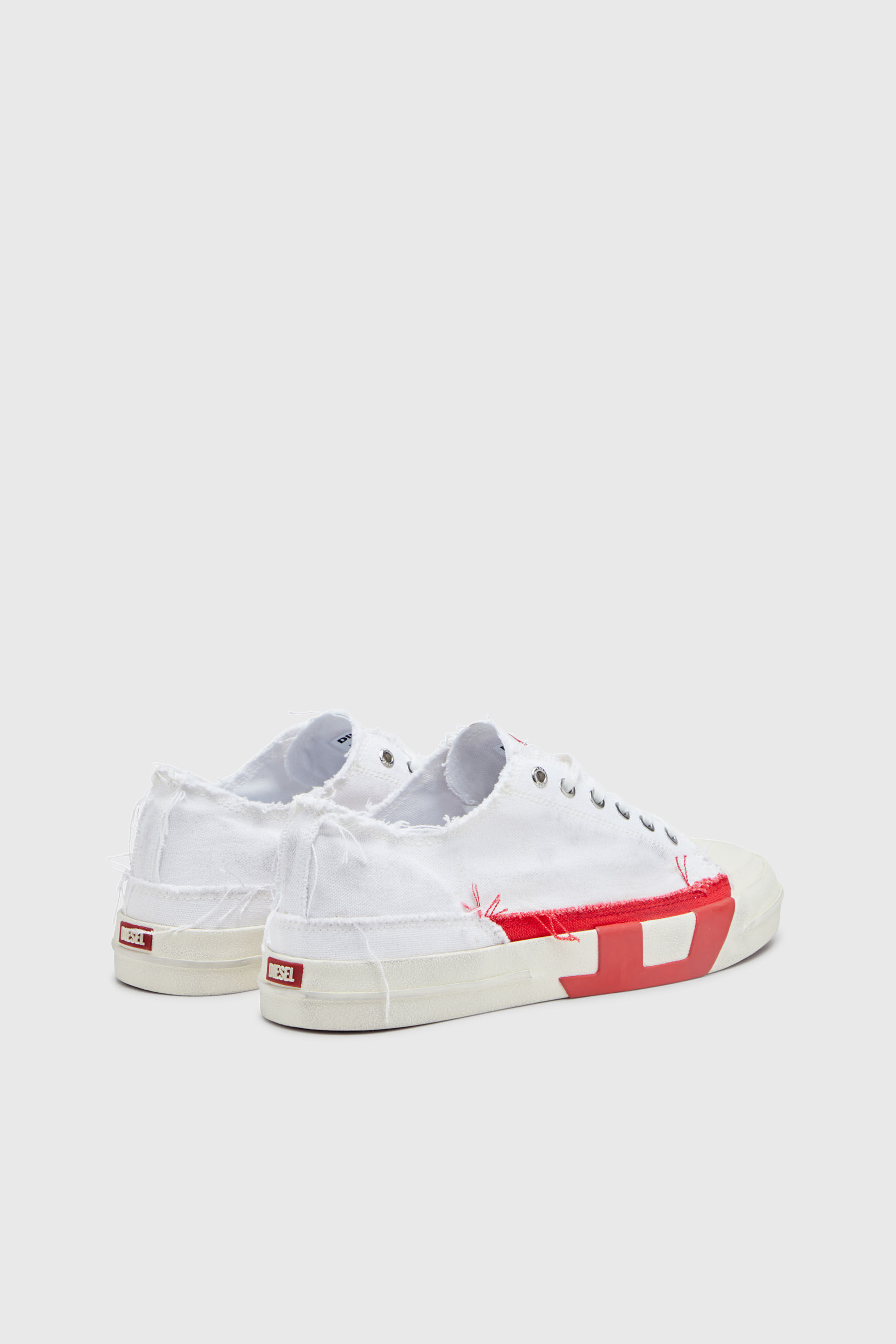 Diesel - S-D-VERSE LOW, Man's S-D-Verse-Dirty-effect canvas sneakers in White/Red - 3