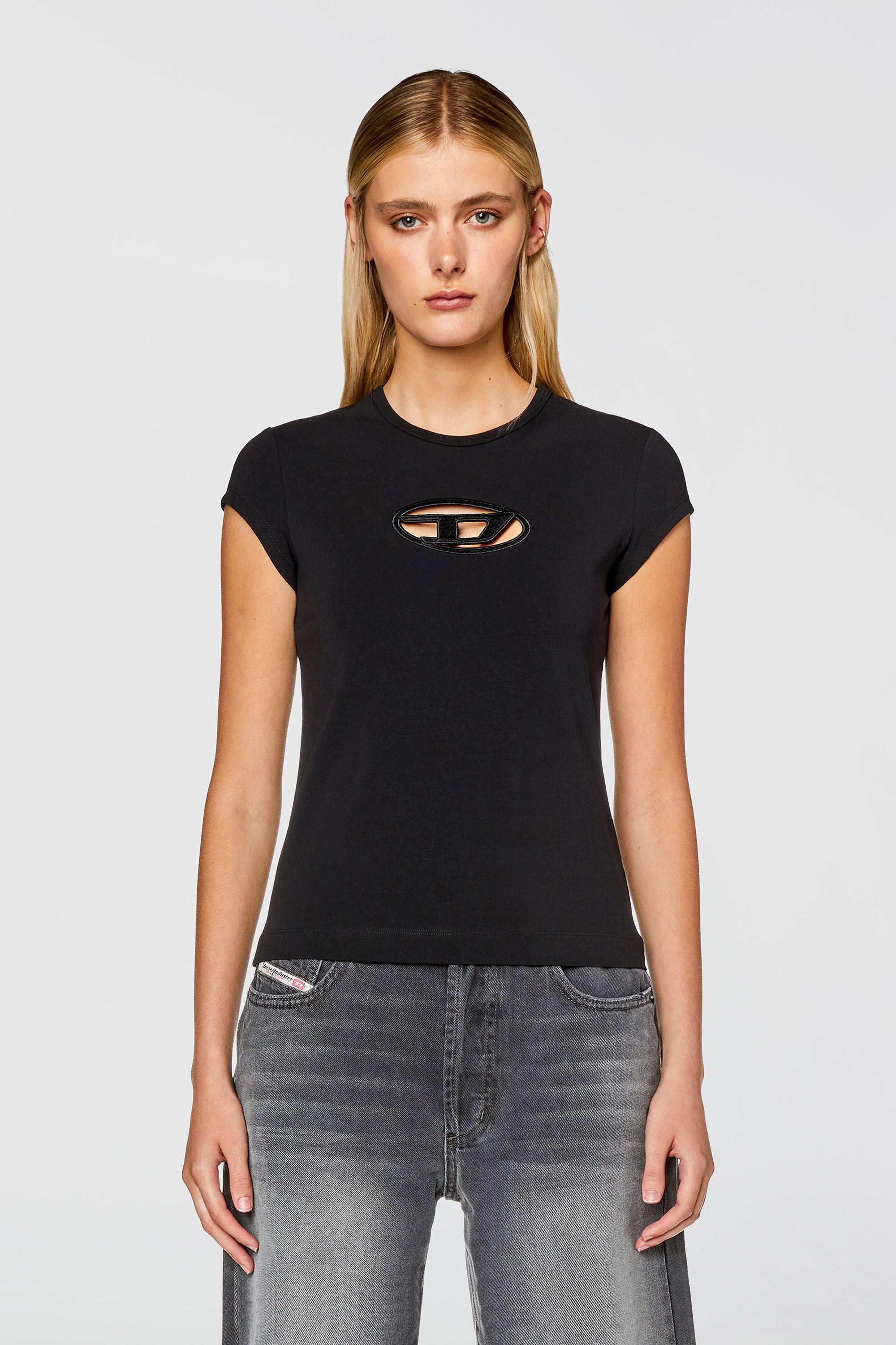 Diesel - T-ANGIE, Damen T-Shirt mit Cutout-Logo in Schwarz - 5