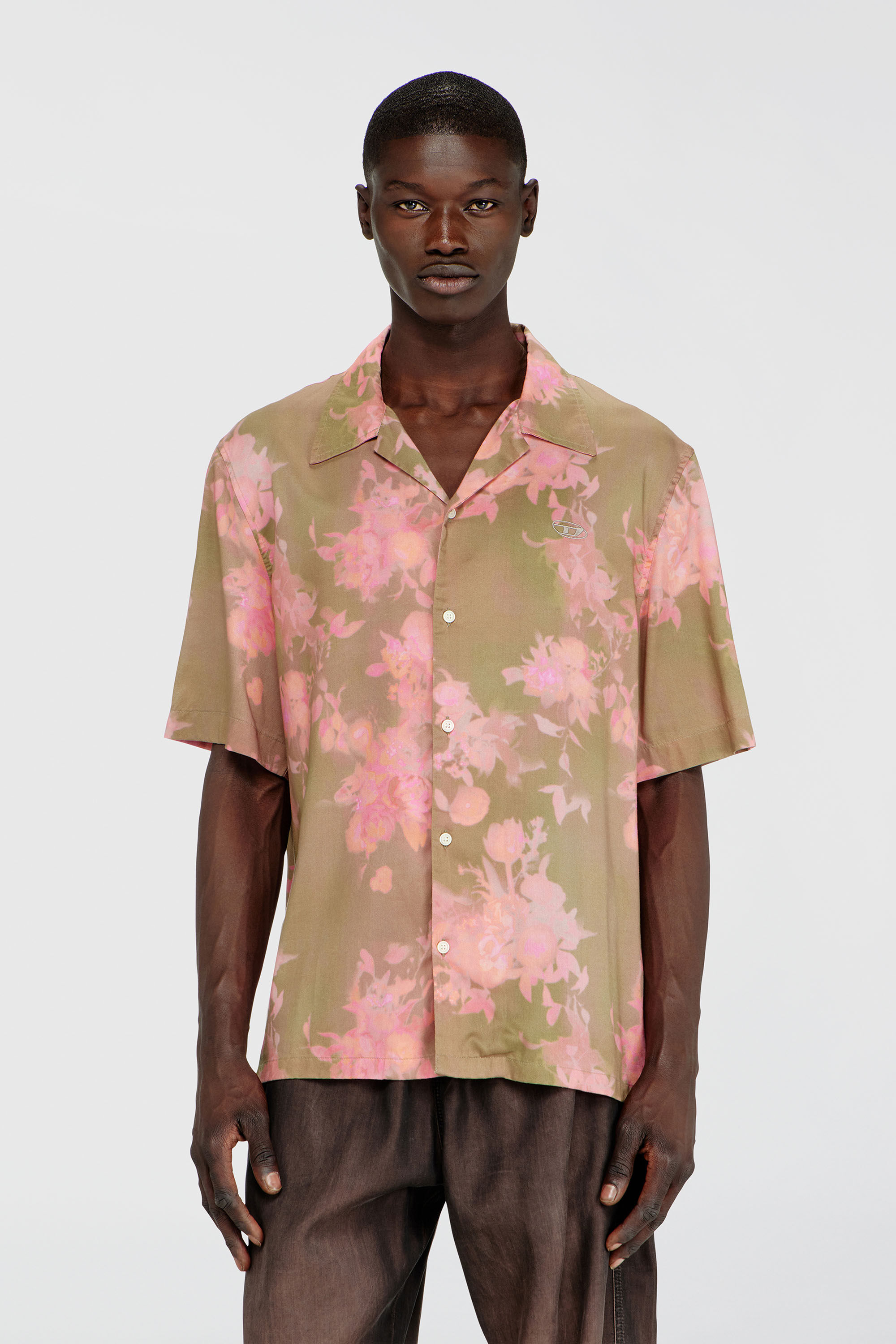 Diesel - S-BRAD-QMCE, Herren Lyocell-Hemd mit durchg&auml;ngigem Blumenmuster in Rosa/Braun - 3