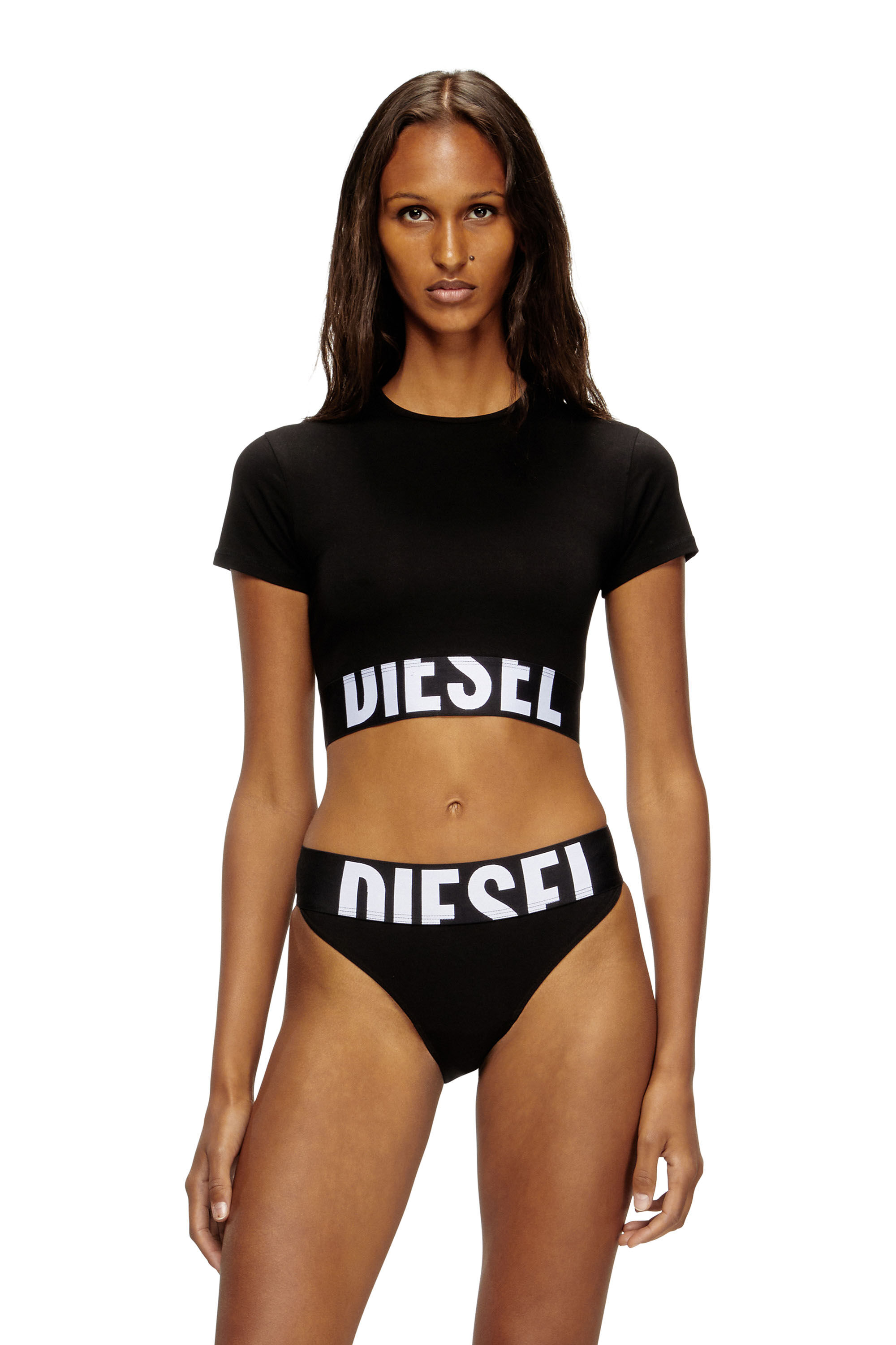 Diesel - UFTEE-SPORT-CROPPED-T-SHIRT, Damen Sportliches verkürztes Top mit Logo-Band in Schwarz - 3