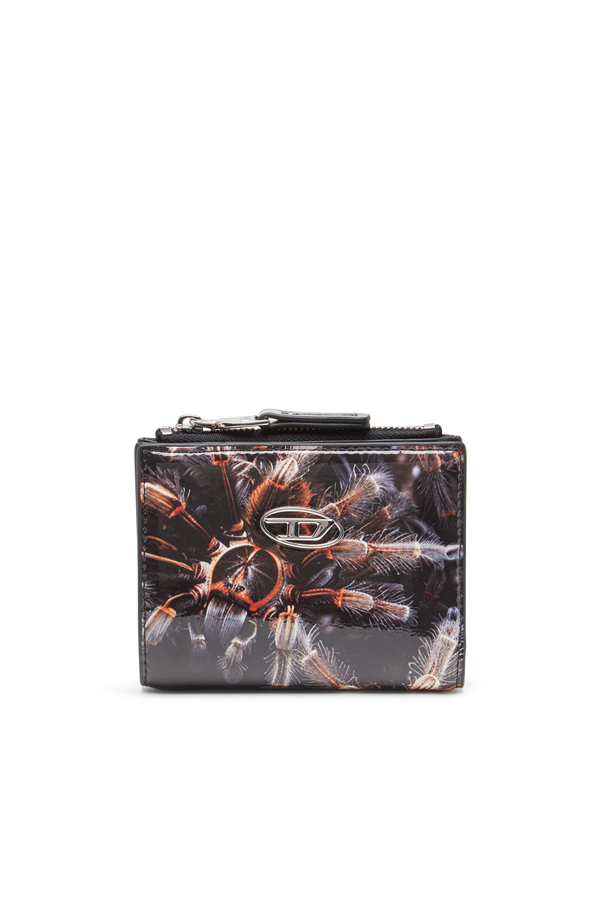 Diesel - PLAY BI-FOLD ZIP II, Damen Kleines Portemonnaie aus bedrucktem glänzendem PU in Schwarz/Braun - 1
