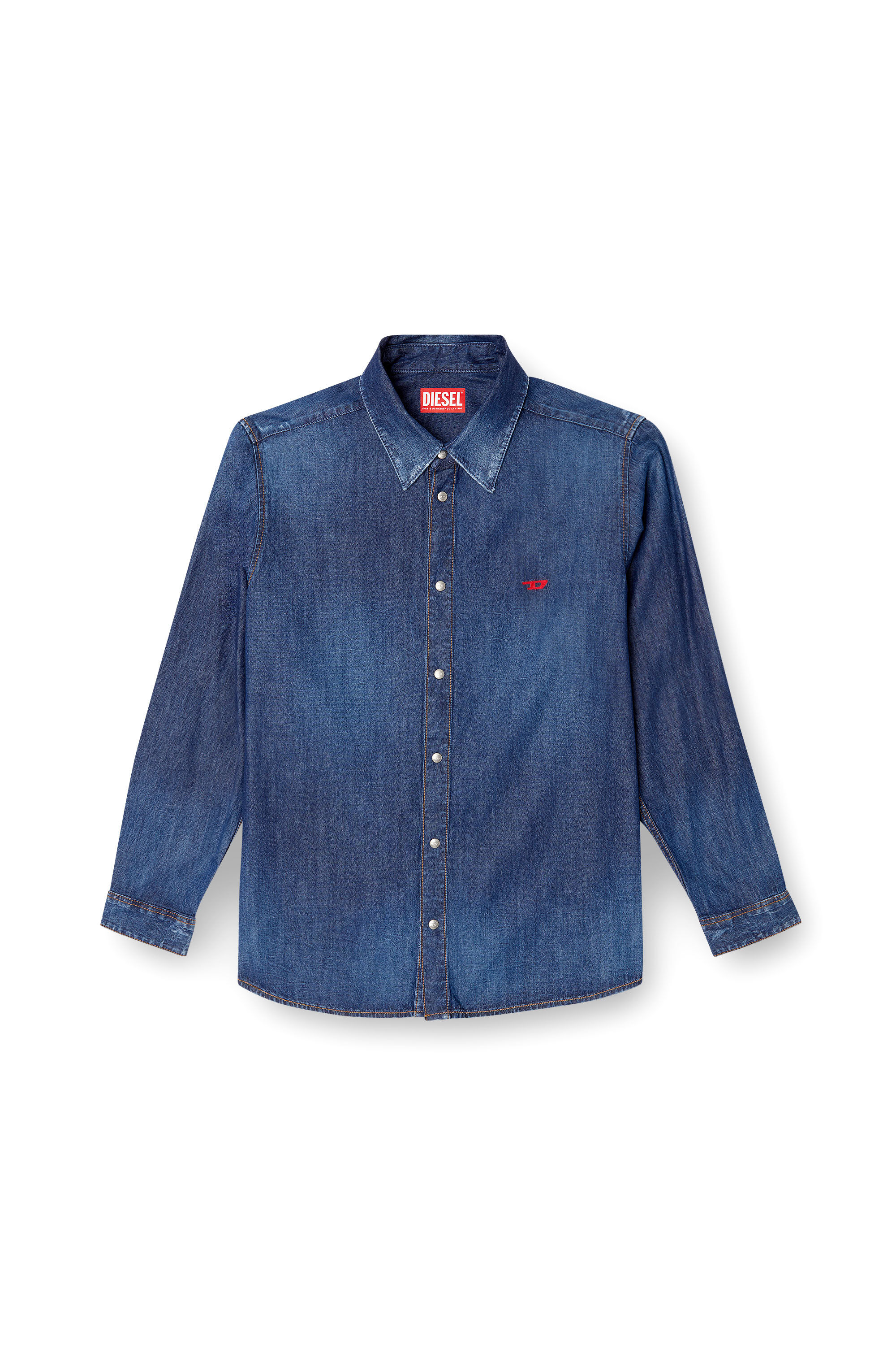 Diesel - D-SIMPLY, Herren Denimhemd mit gesticktem Logo in Mittelblau - 2