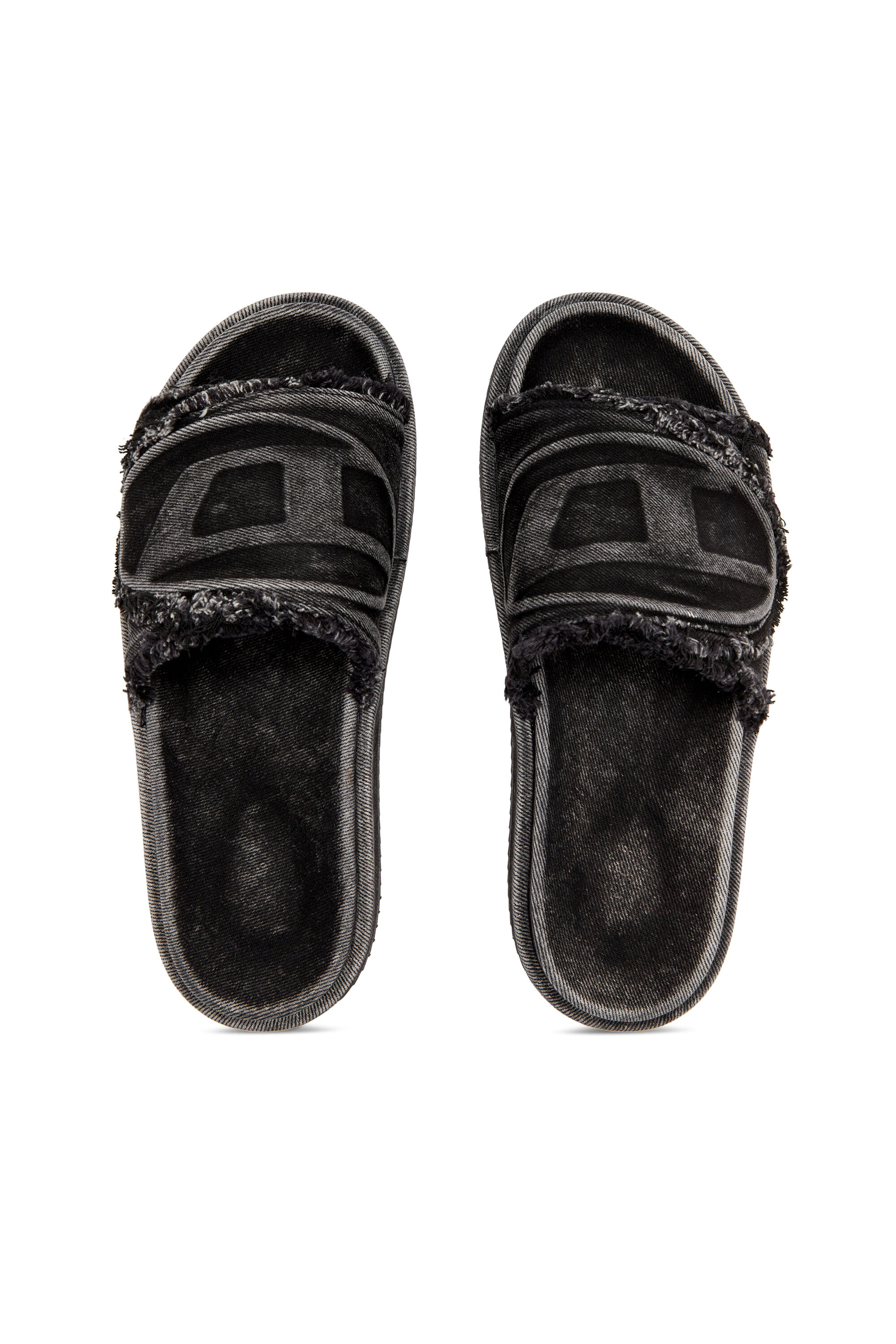 Diesel - SA-SLIDE D OVAL, Unisex Sa-Slide D-Slides aus vielgetragenem Denim in Schwarz - 4