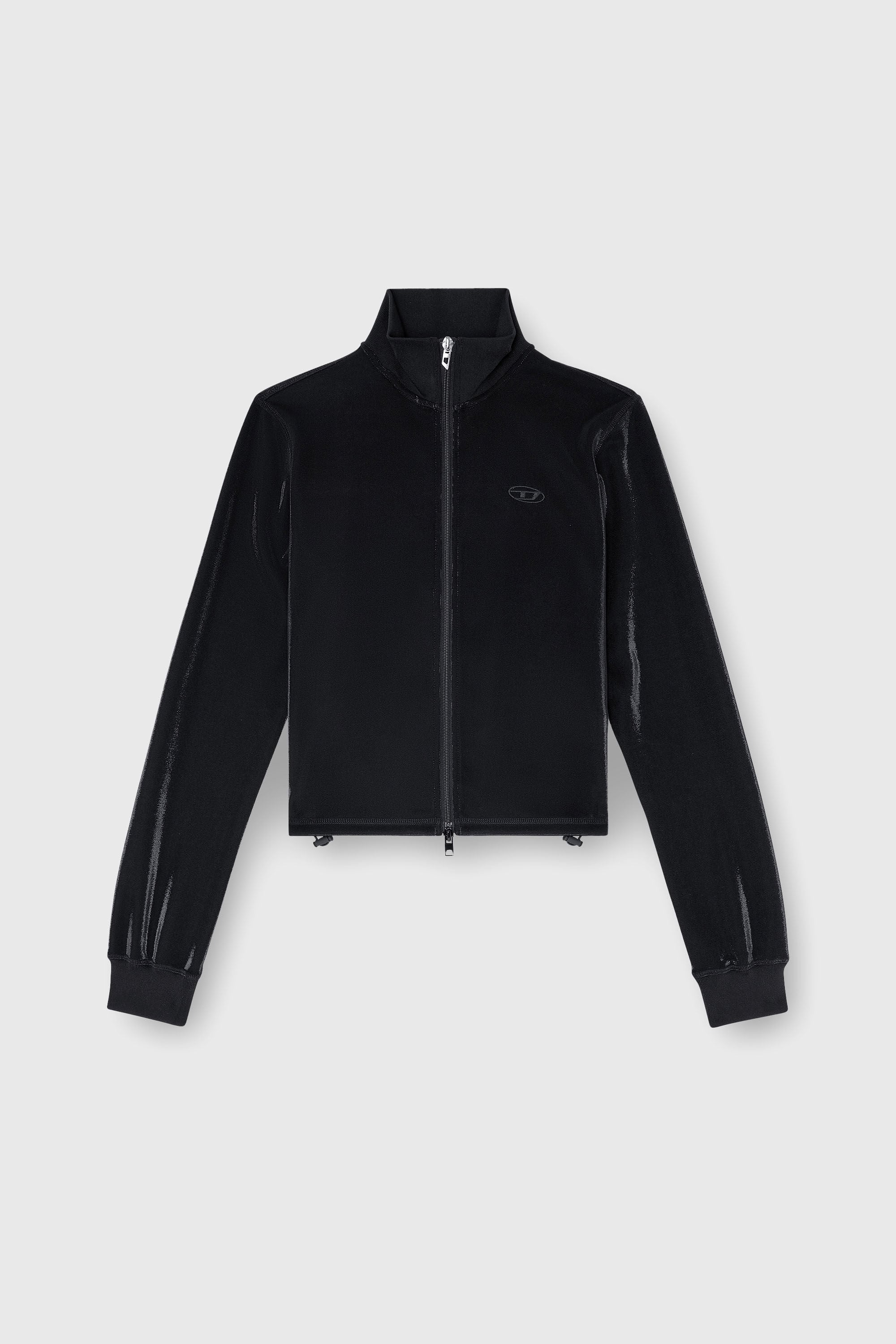 Diesel - F-ROSY, Damen Sweatshirt mit gl&auml;nzendem Piquet-Effekt und Rei&szlig;verschluss in Schwarz - 2