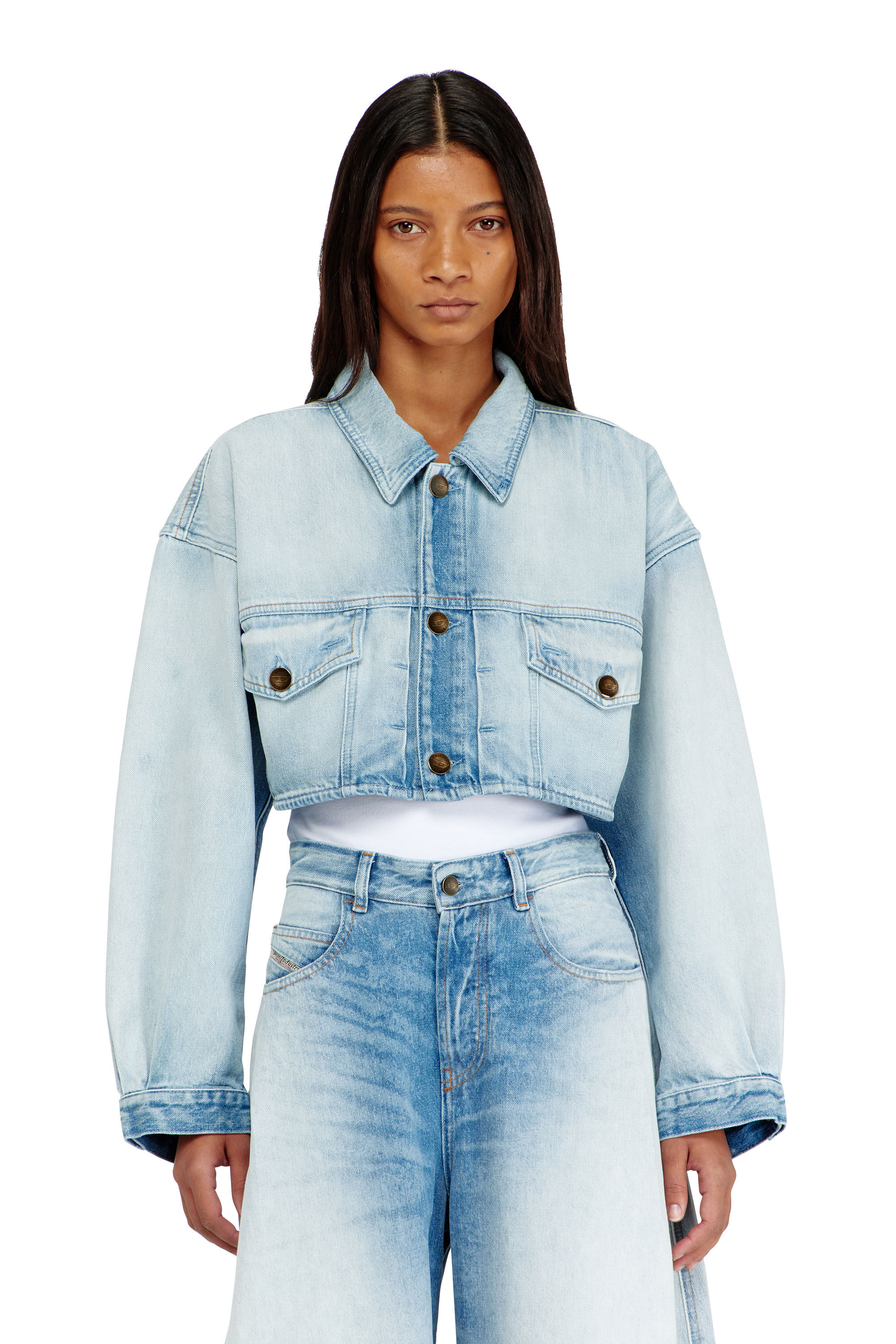 Diesel - DE-MALLEY-S, Woman's Oversized cropped trucker jacket in Light Blue - 2