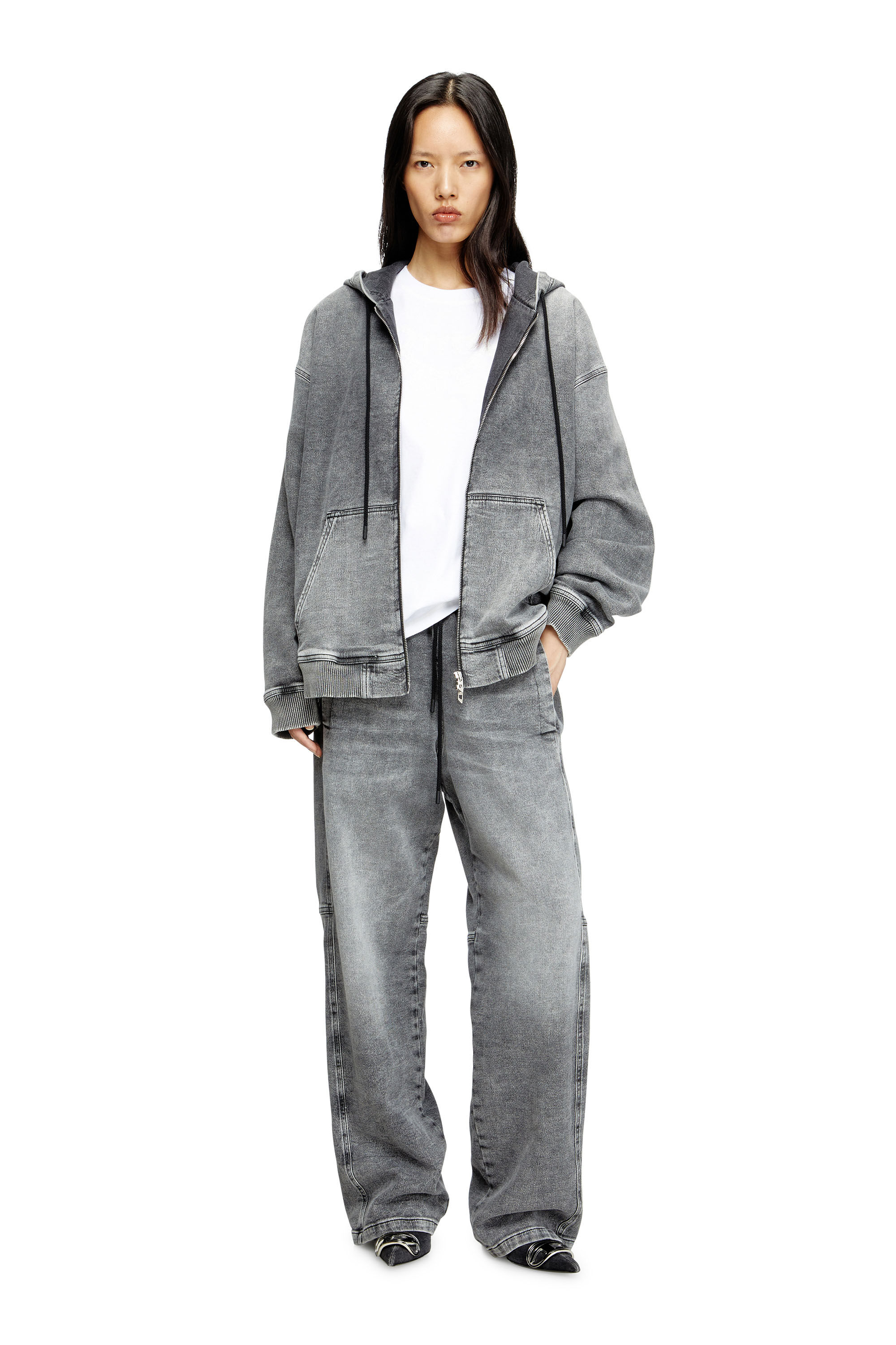 Diesel - HS D-GIRI-S TRACK, Unisex Kapuzenpulli mit Reißverschluss aus marmoriertem Track Denim in Dunkelgrau - 6