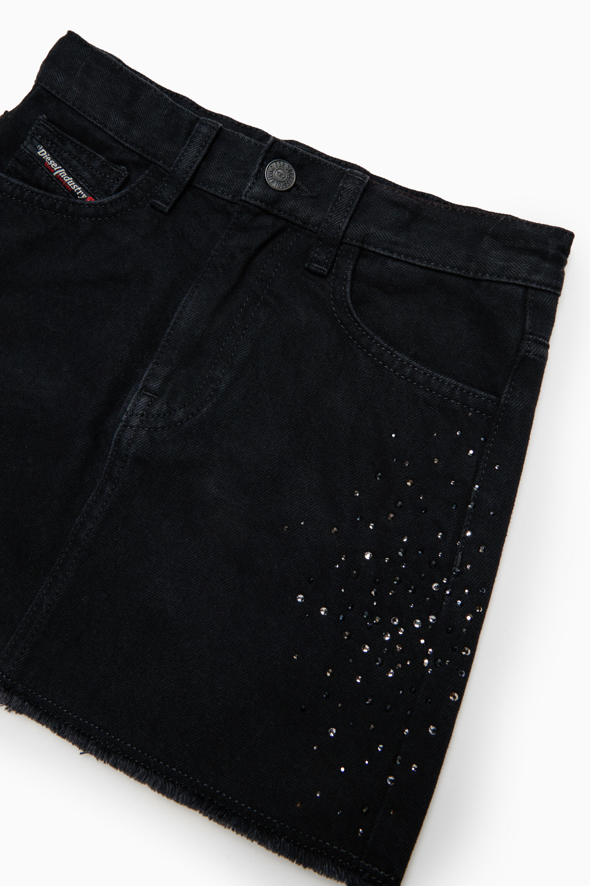 Diesel - GIANNA-SP, Damen Verwaschener Denim-Minirock mit Strasssteinen in Schwarz/Dunkelgrau - 3