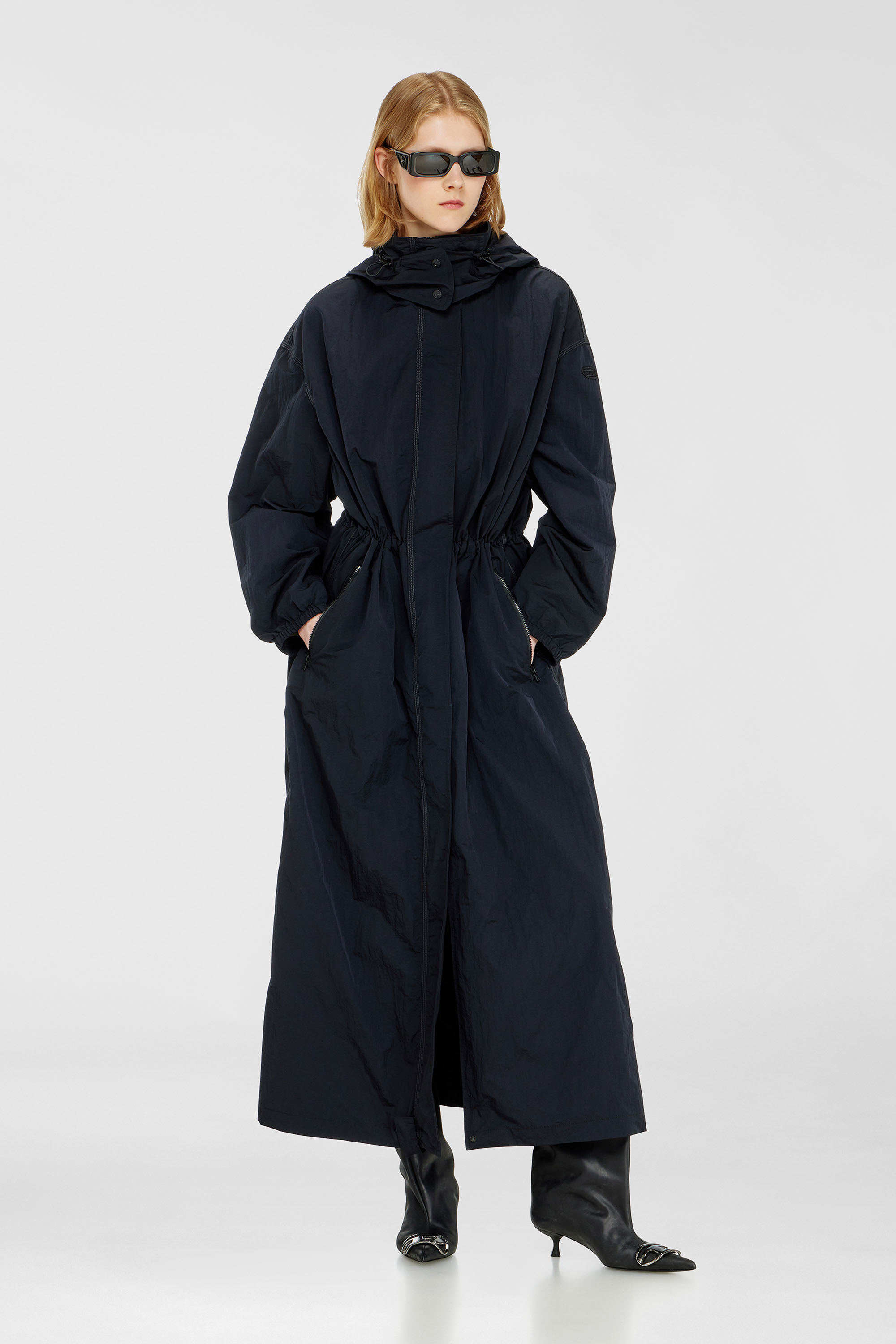 Diesel - G-ASTER-T1, Damen Nylon-Trenchcoat mit abnehmbarer Kapuze in Mitternachtsblau - 1