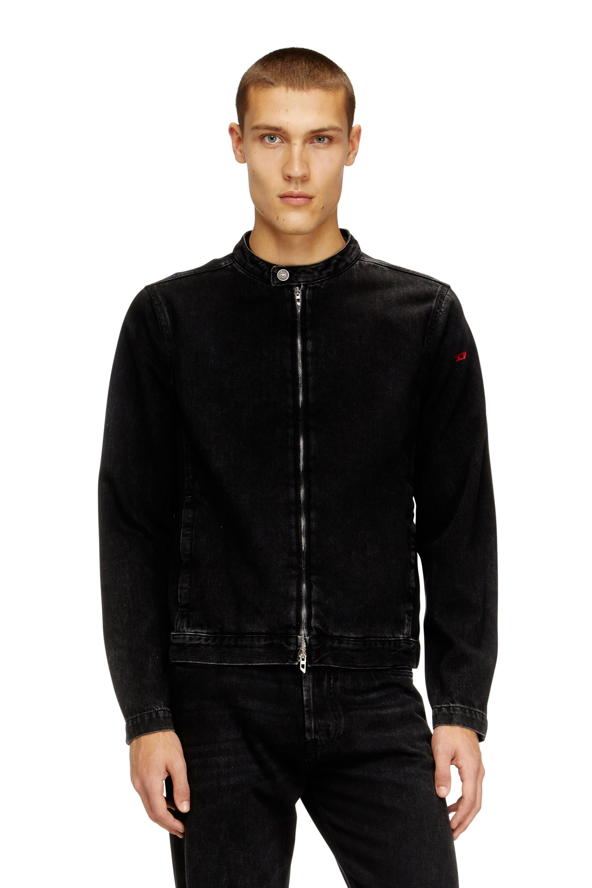 Diesel - D-GLORY, Herren Bikerjacke aus sauber gewaschenem Denim in Schwarz/Dunkelgrau - 2