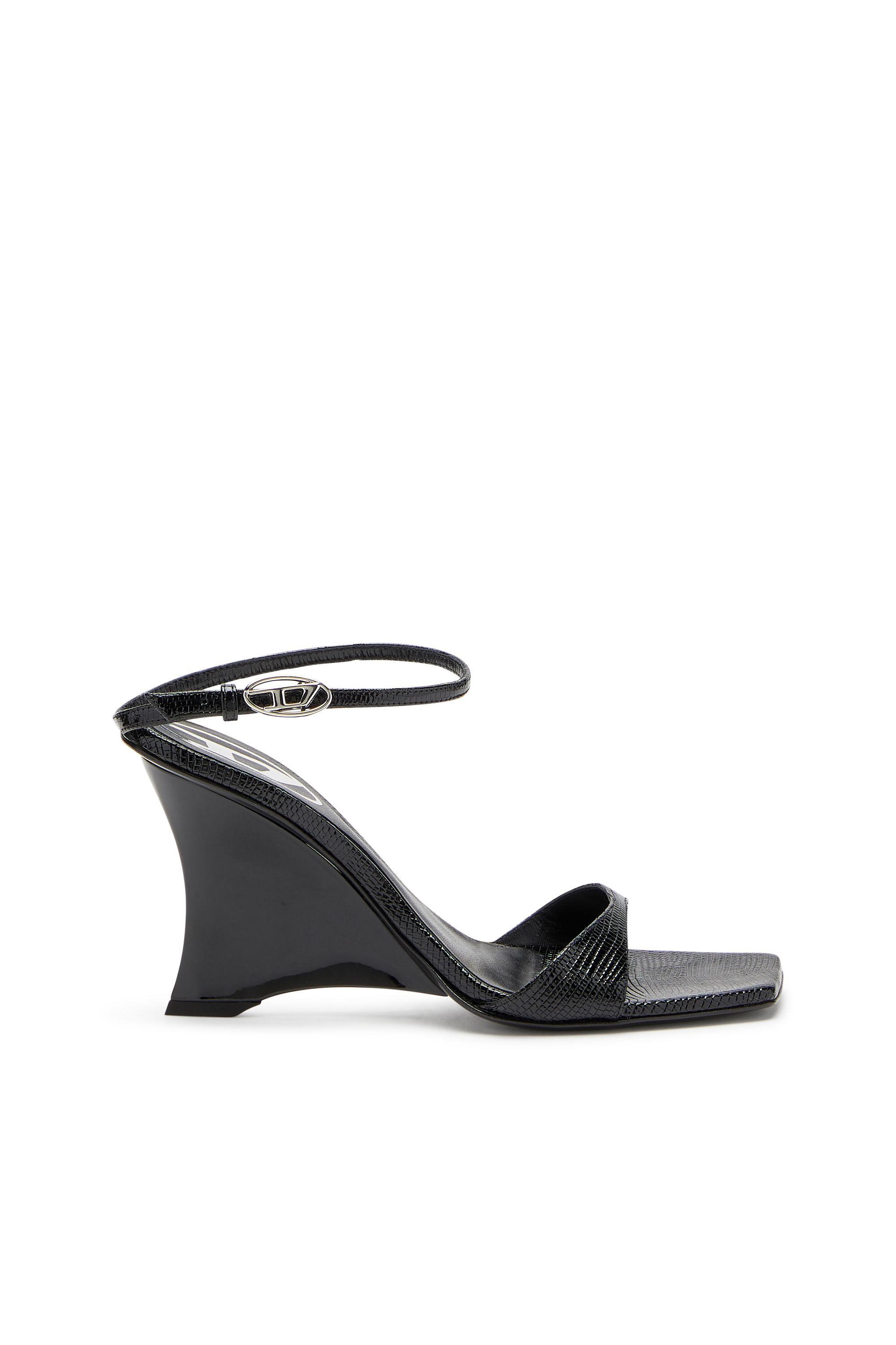 Diesel - D-AMBER SANDAL WEDGE, Damen Keilsandalen aus Leder in Eidechsenoptik in Schwarz - 1
