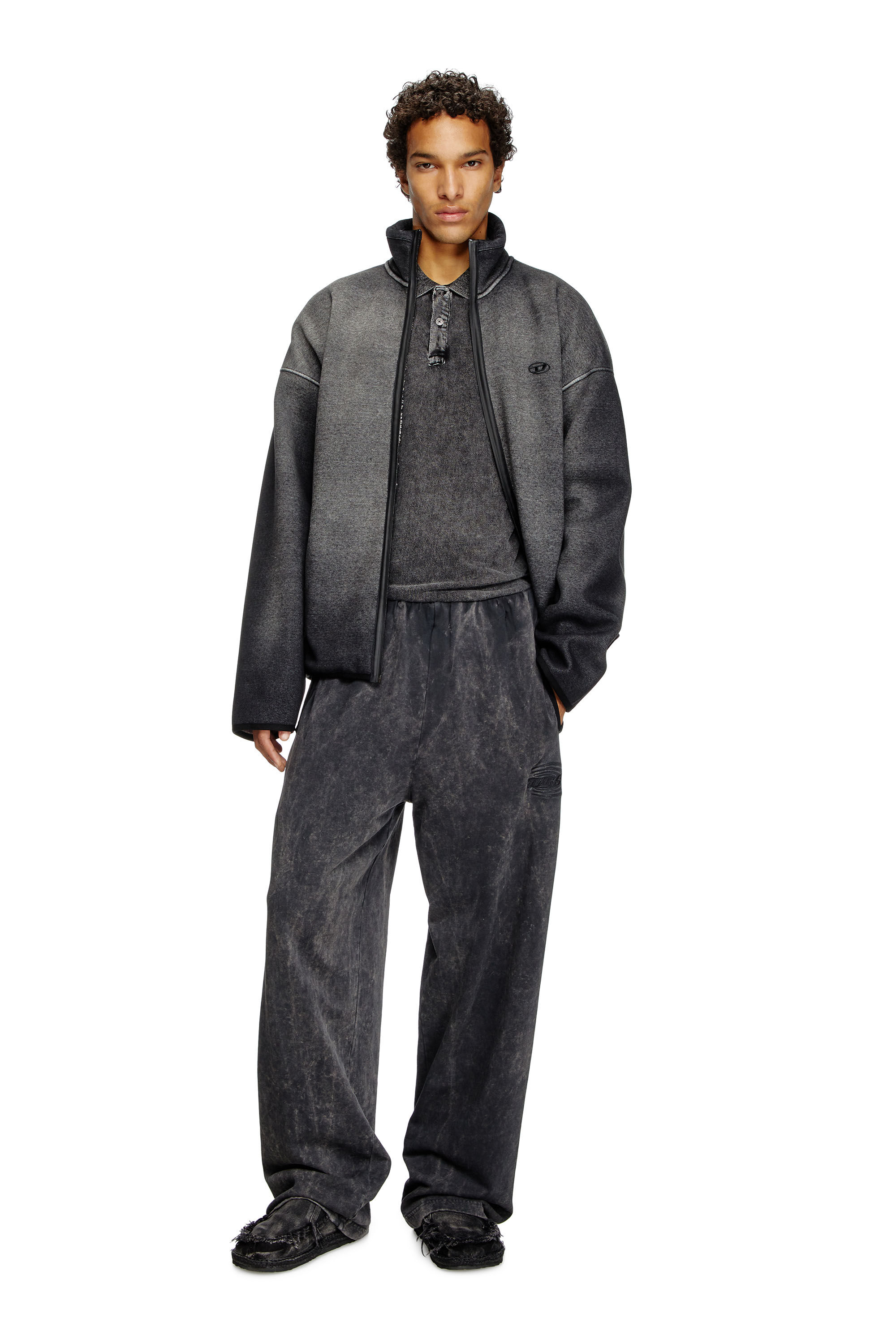 Diesel - T-SWIND-R1, Herren Poloshirt in Denim-Optik in Schwarz - 1