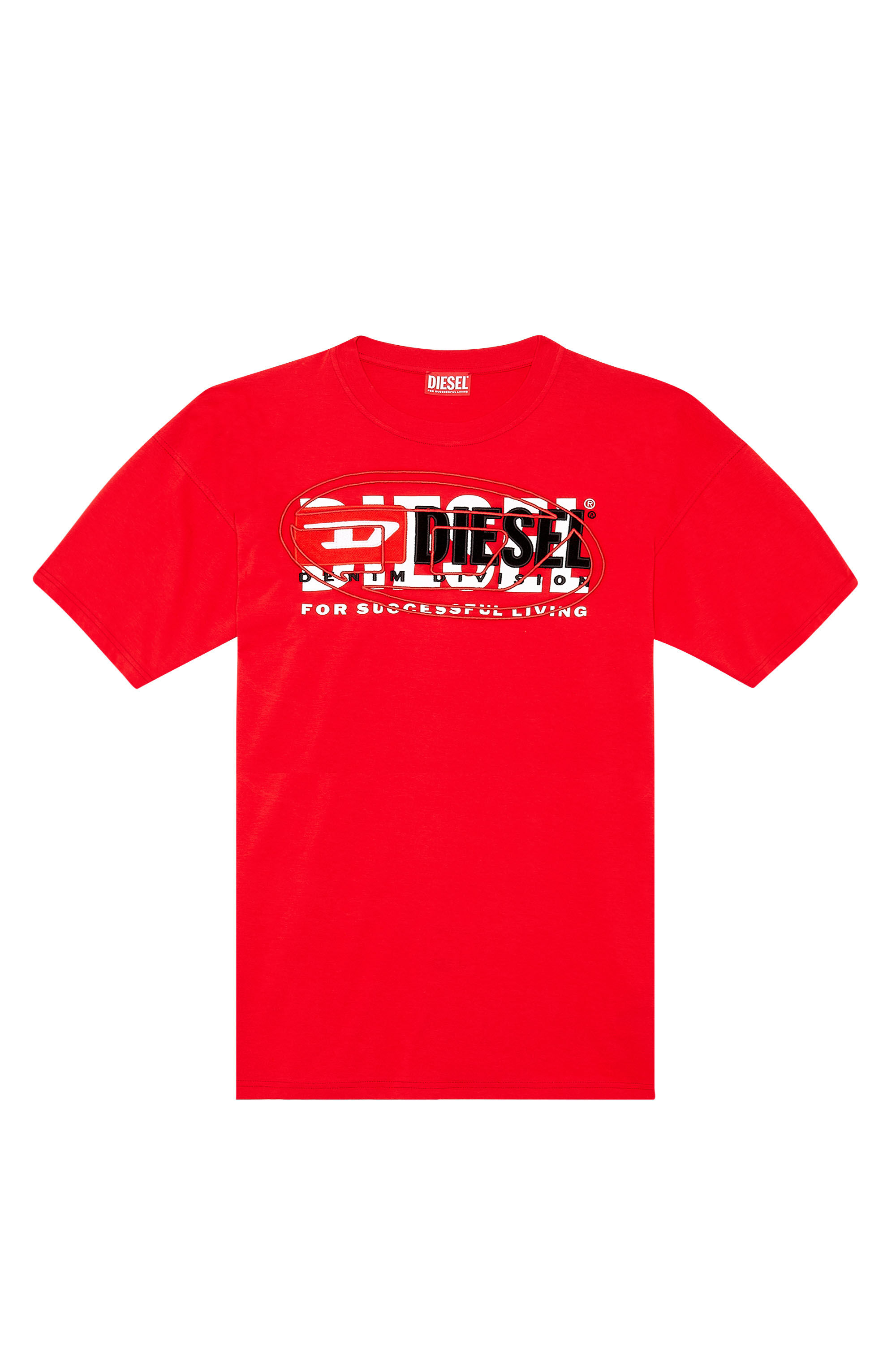 Diesel - T-BOXT, Herren T-Shirt mit mehrlagigen Logos in Rot - 1