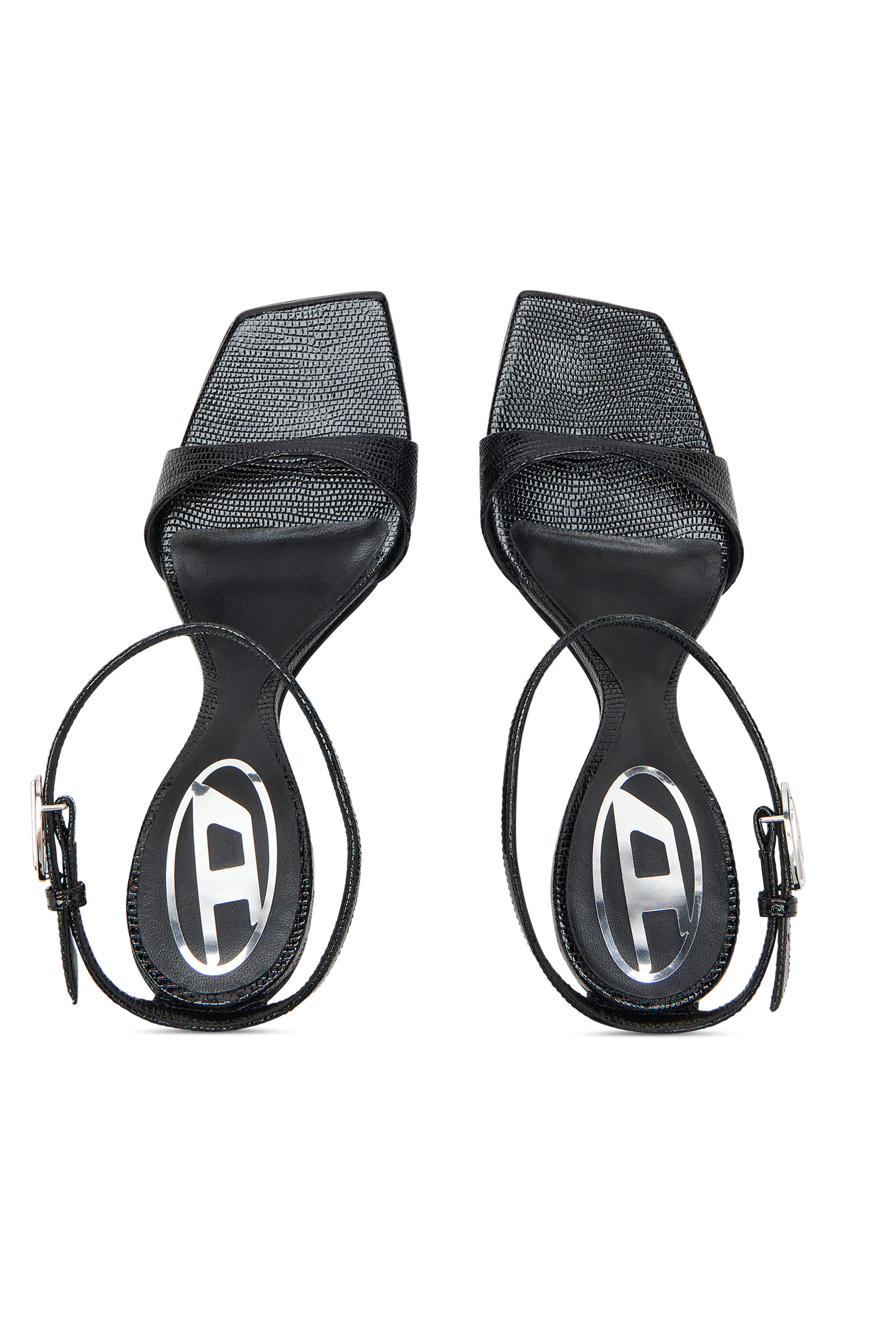 Diesel - D-AMBER SANDAL WEDGE, Damen Keilsandalen aus Leder in Eidechsenoptik in Schwarz - 5