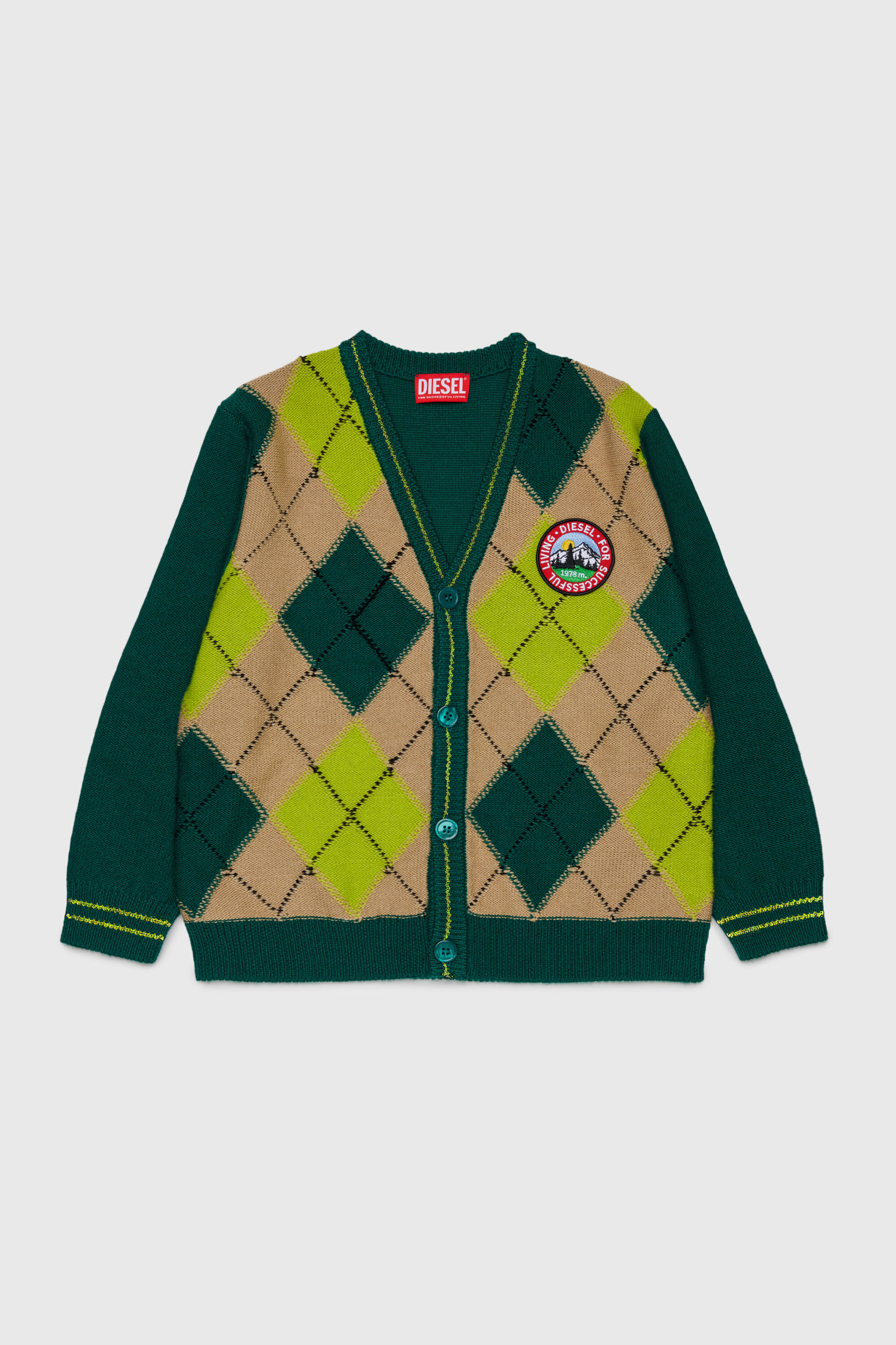 Diesel - KROMYCARDIGAN OVER, Unisex Cardigan aus Wollmischung mit Argyle-Muster in Gr&uuml;n - 1