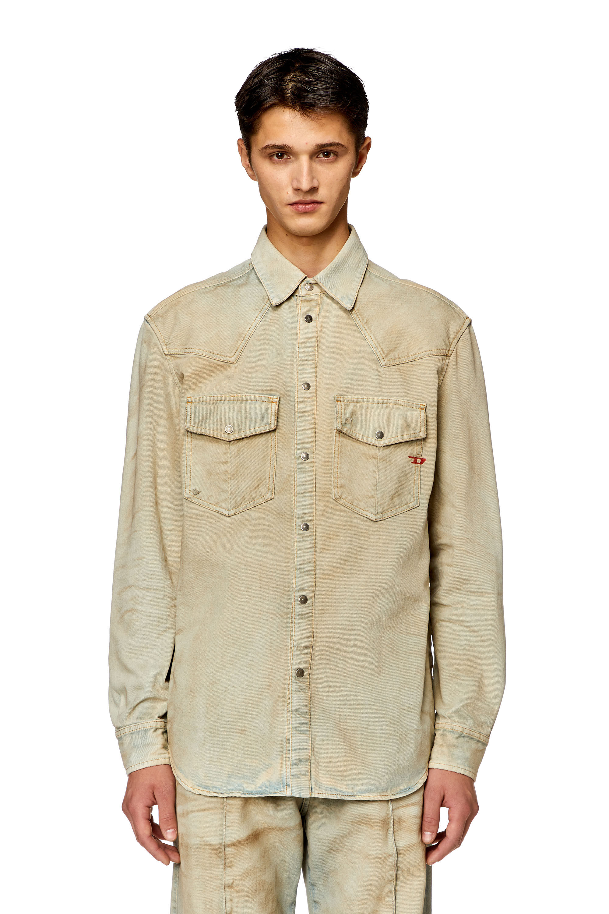 Diesel - D-OCEAN, Herren Western-Shirt aus vielgetragenem Denim in Beige - 2
