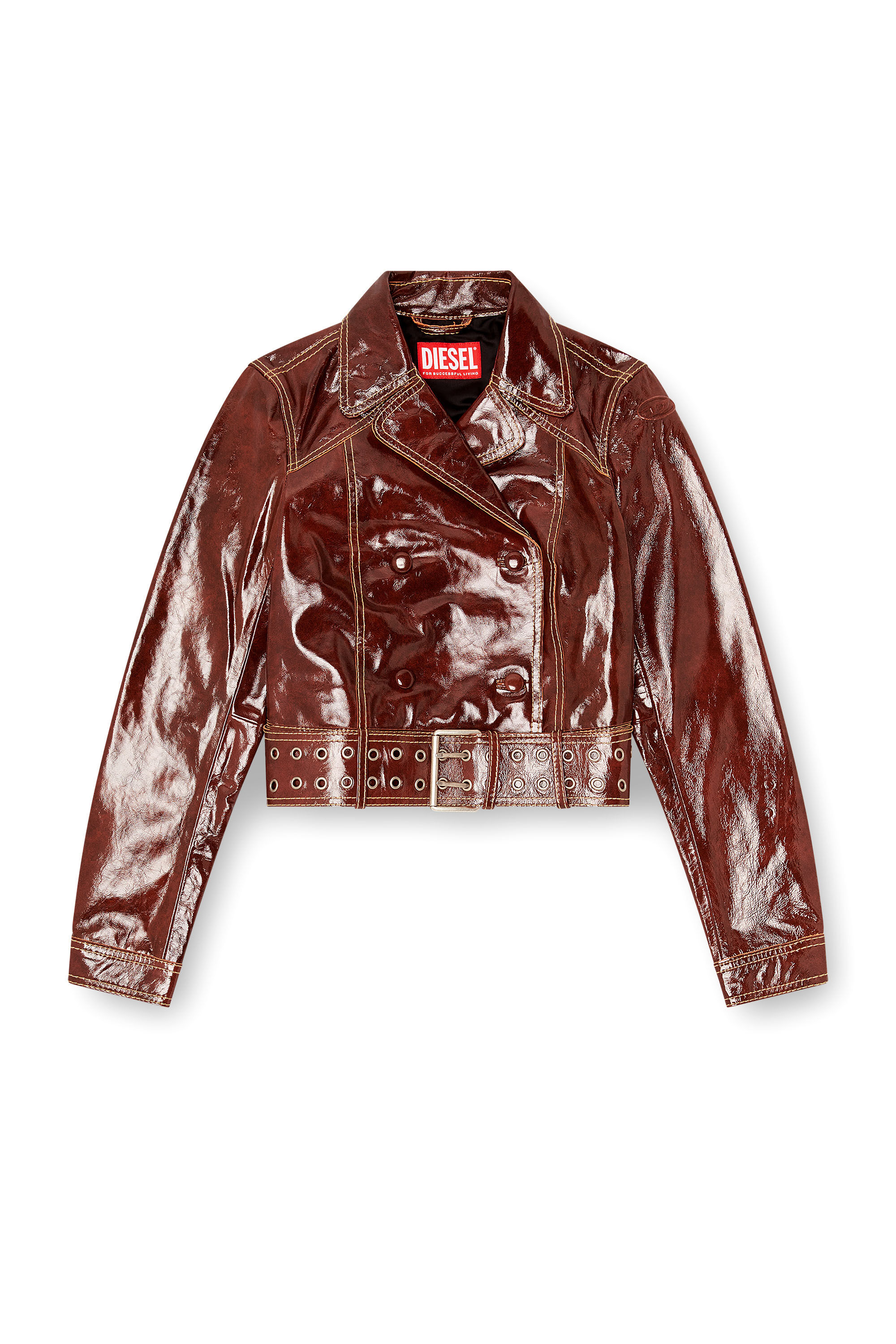 Diesel - L-EGEND, Damen Patent-leather jacket mit gro&szlig;em G&uuml;rtel in null - 2