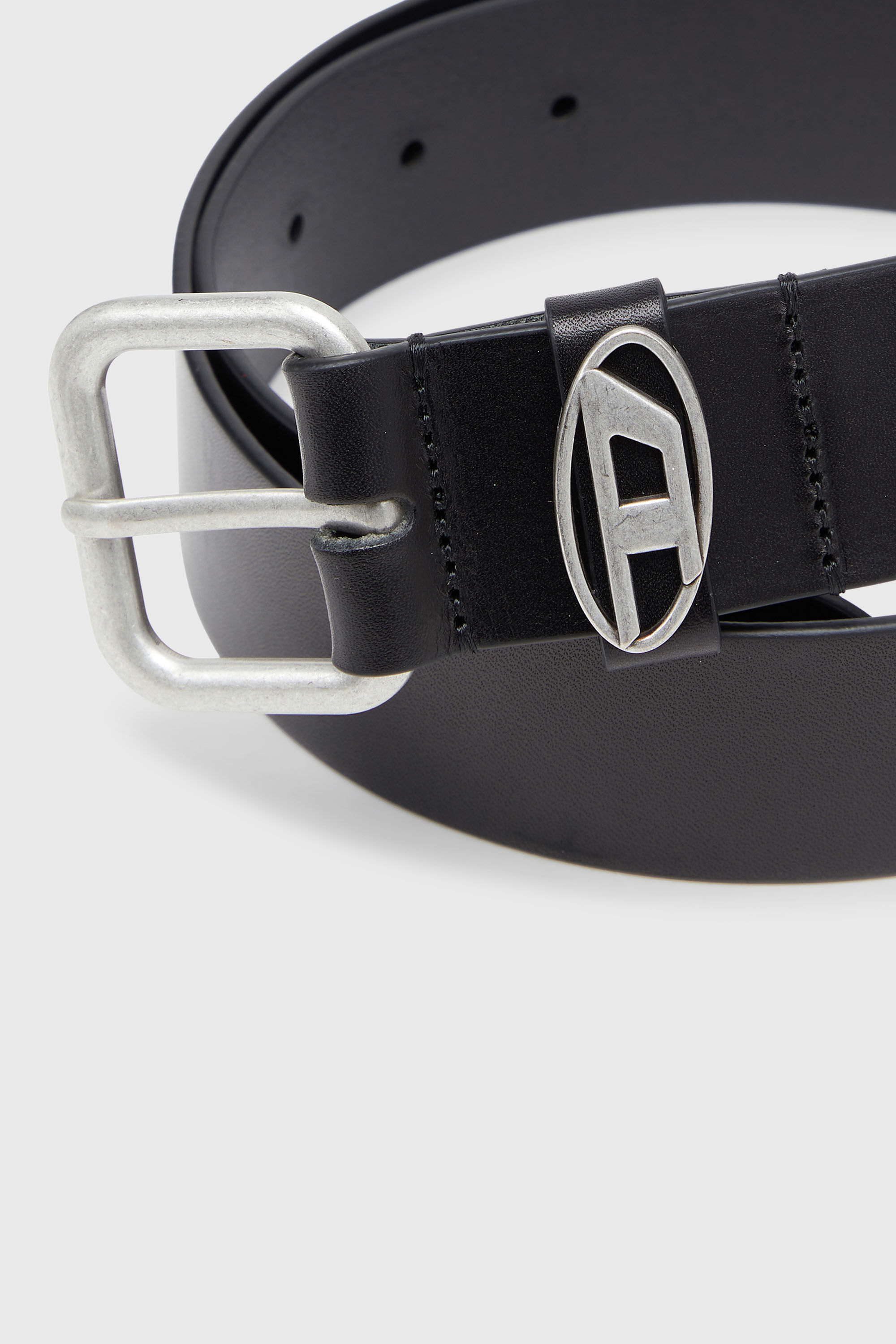 Diesel - B-1DR OVAL D LOOP, Unisex 4 cm breiter Lederg&uuml;rtel mit Metallschnalle in Schwarz - 3