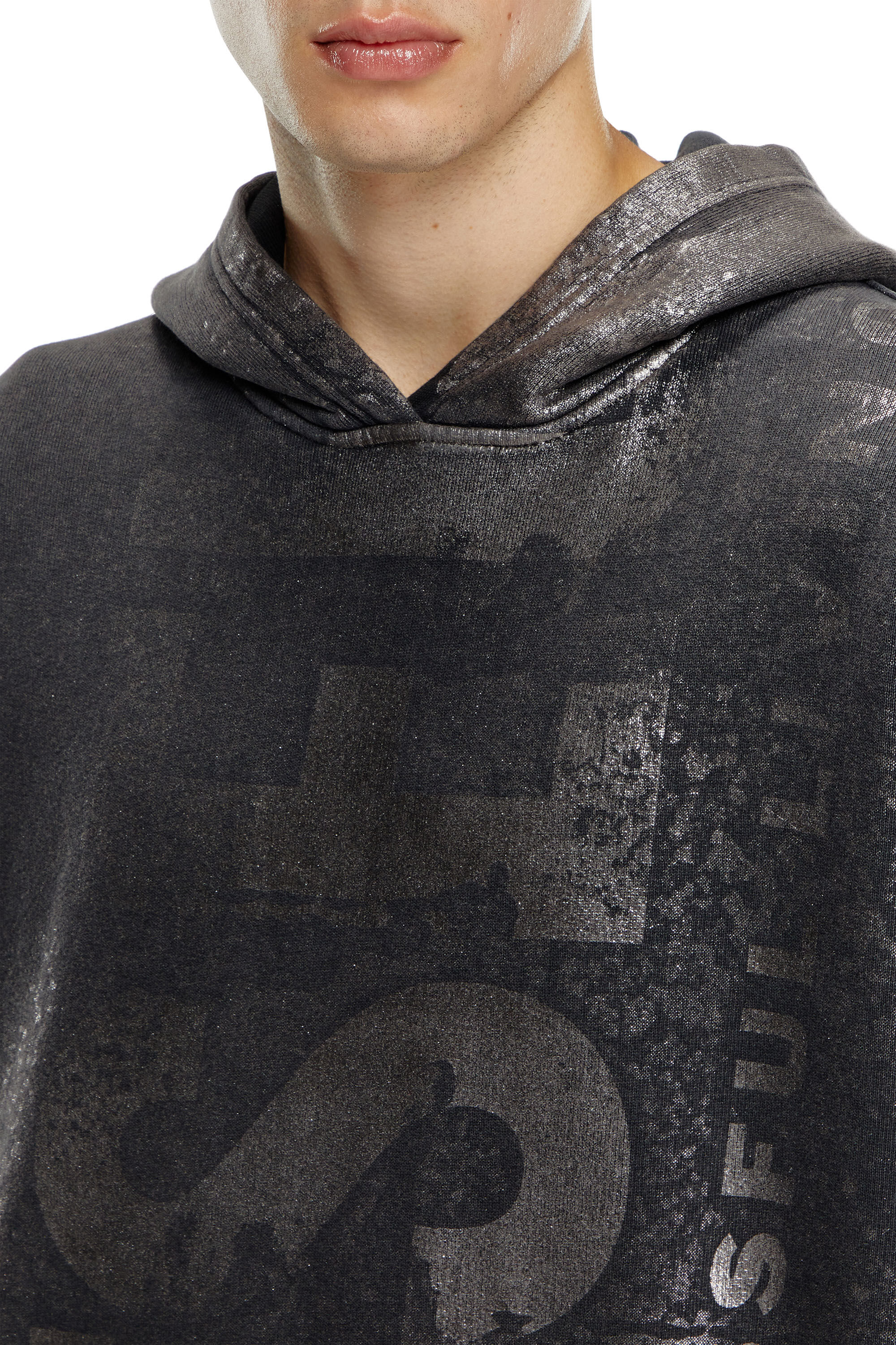 Men's Metallic hoodie with logo | Black | Diesel AT