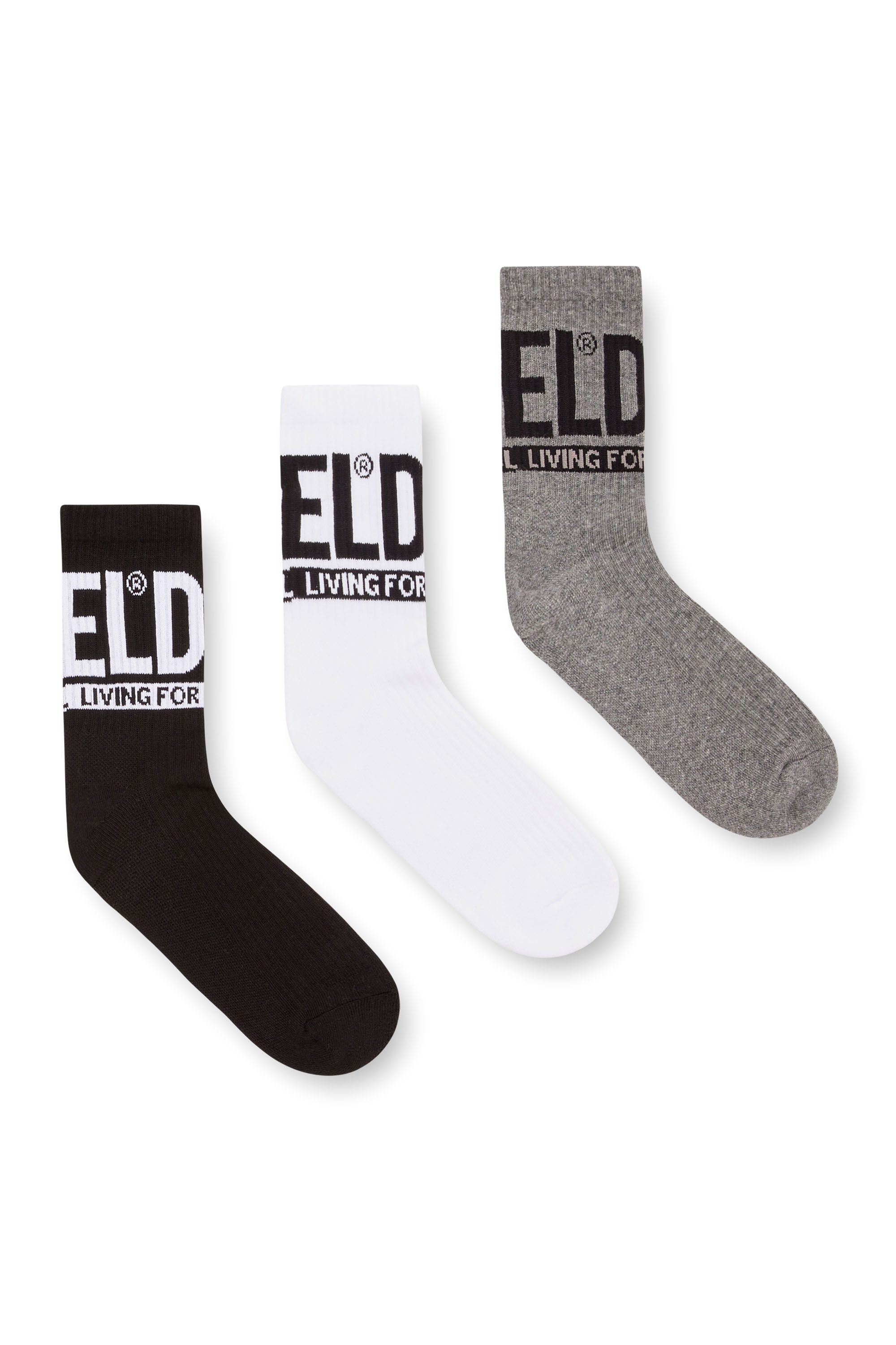 Diesel - SKM-RAY-3PACK-CUSHIONED-17,5, Herren Socken mit Diesel-Logo im Dreierpack in Schwarz/Grau - 1