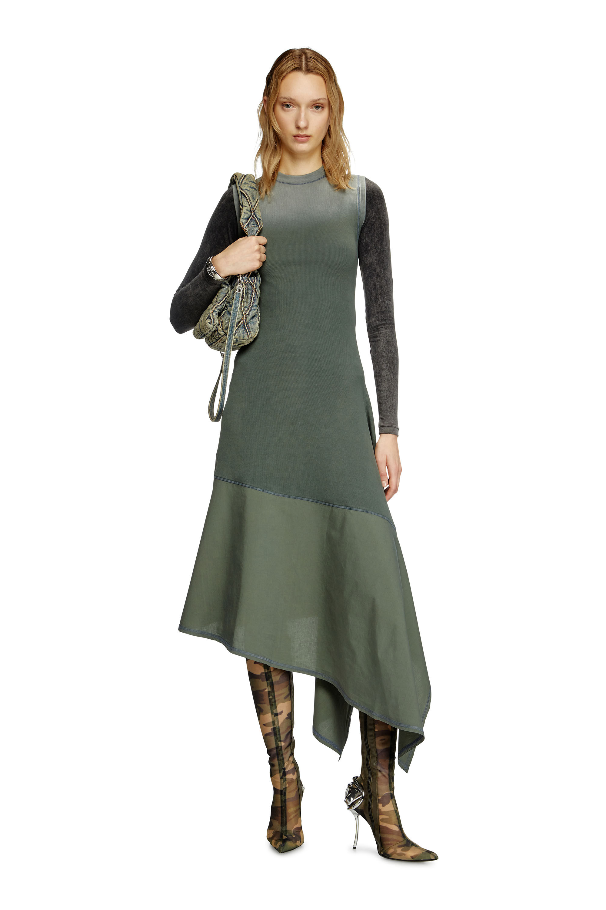 Diesel - D-ELICY, Damen Asymmetrisches ärmelloses Kleid in Dunkelgrün - 1