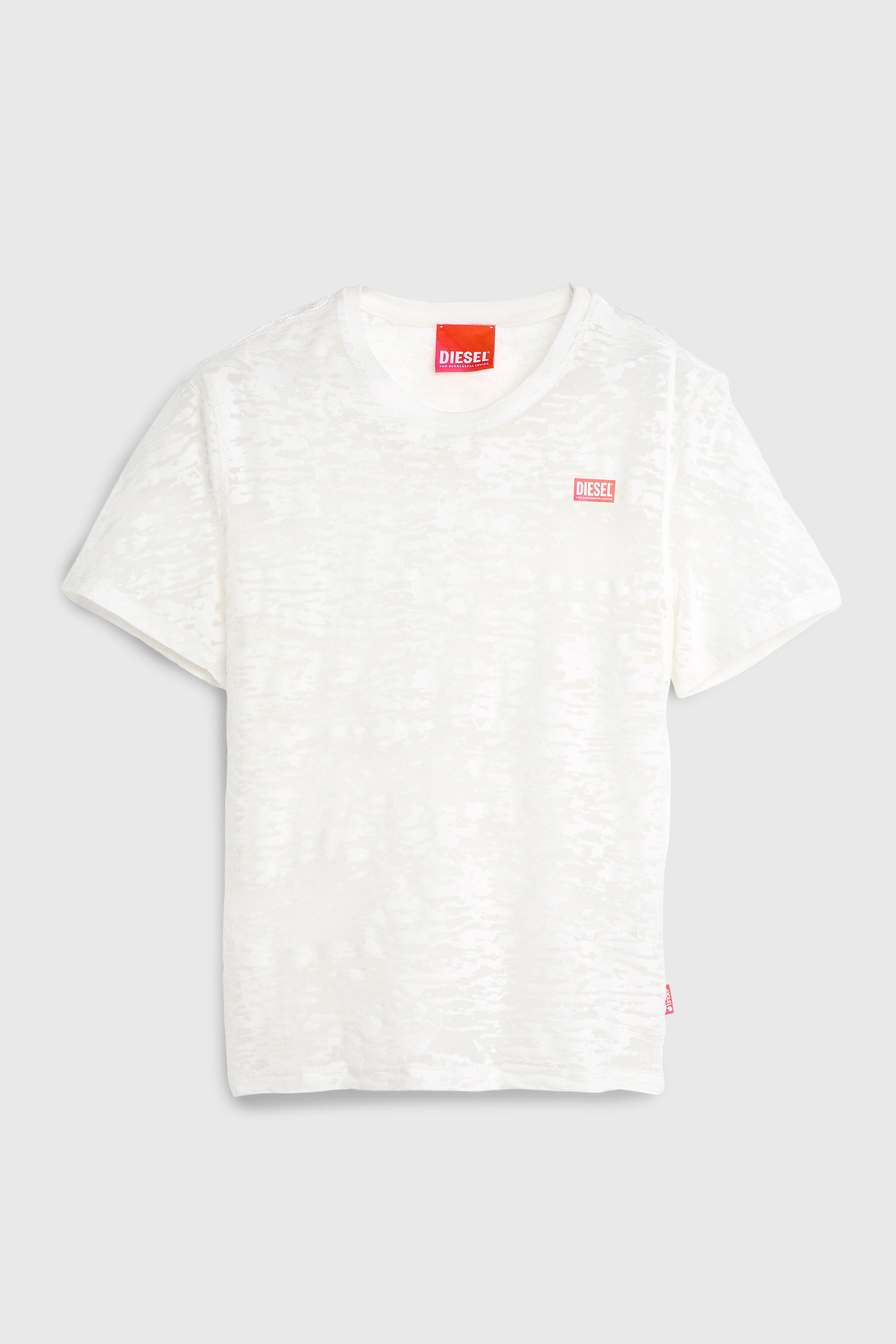 Diesel - PR-T-NOTS-MATI-R, Unisex T-shirt aus all-over devor&eacute;-Jersey in Wei&szlig; - 2