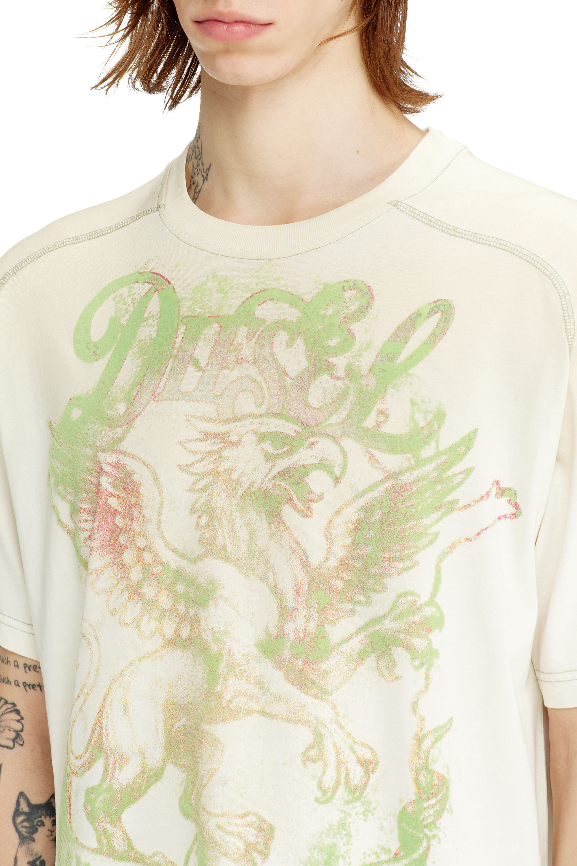 Diesel - T-GRIFFO, Herren T-Shirt mit Greifendruck in Gr&uuml;n/Weiss - 5