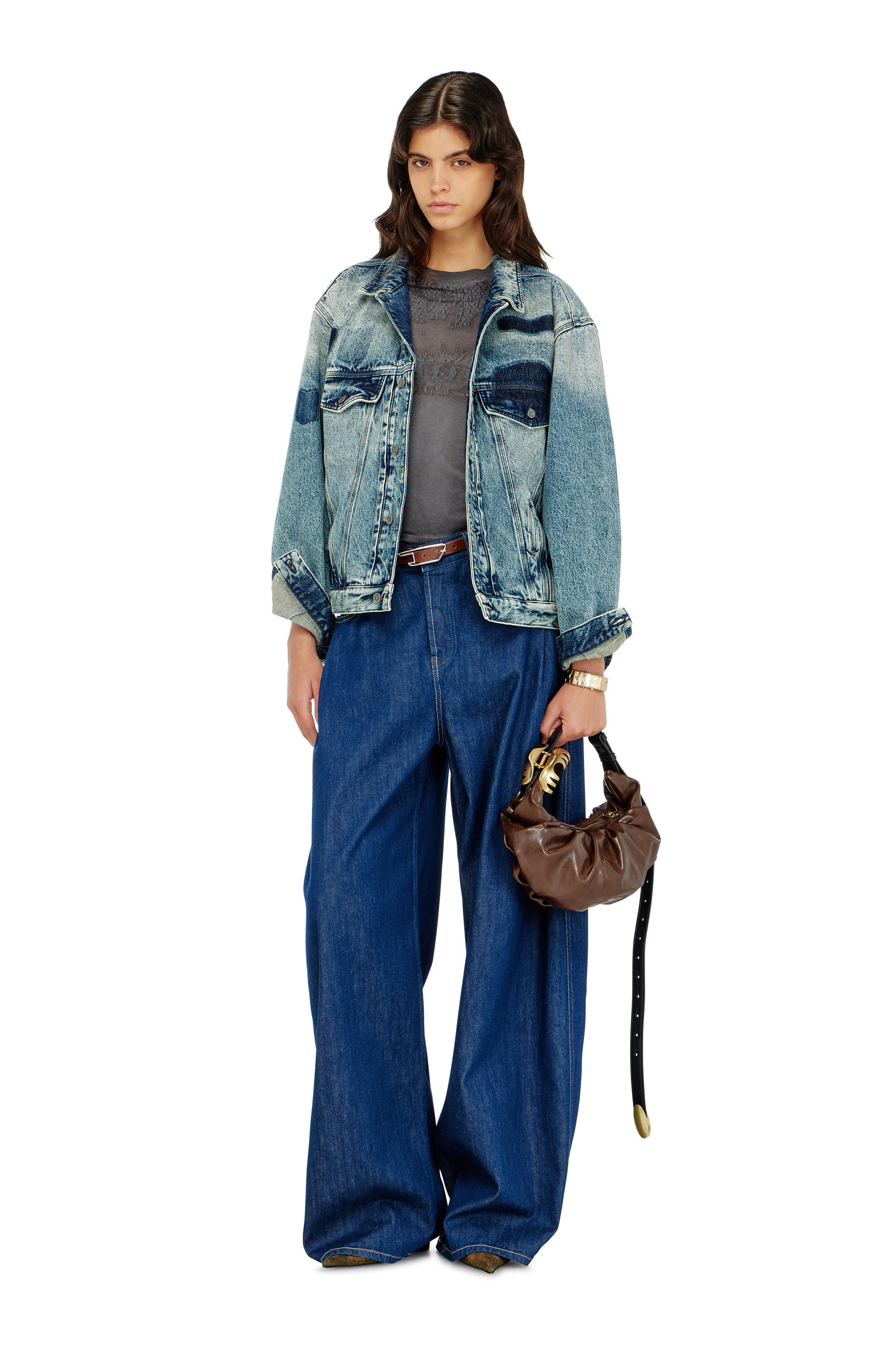 Diesel - D-DENVER-S2, Unisex Trucker-Jacke mit Patch-Effekten in Mittelblau - 7