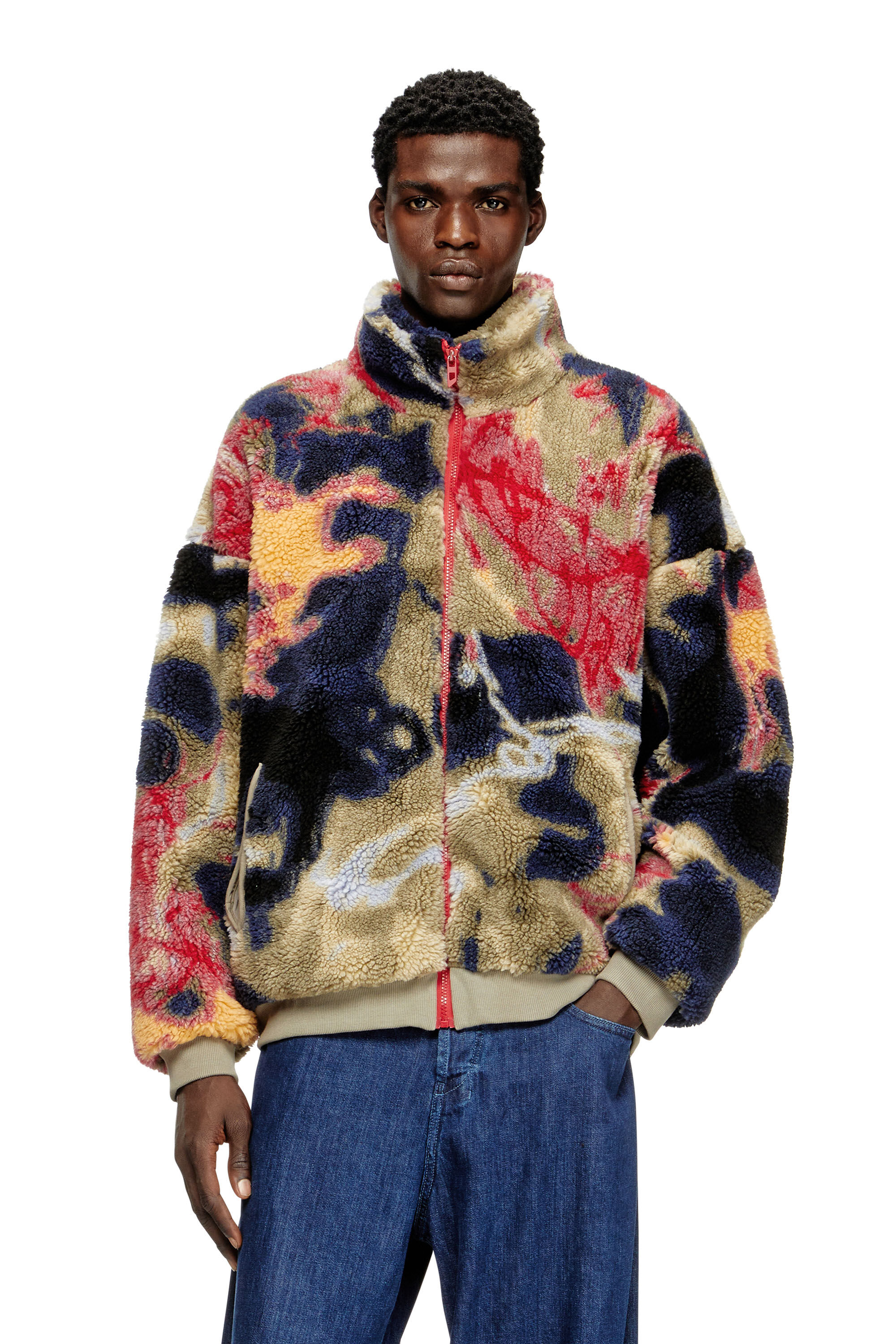 Men's Teddy-fleece jacket with graffiti motif | Multicolor | Diesel